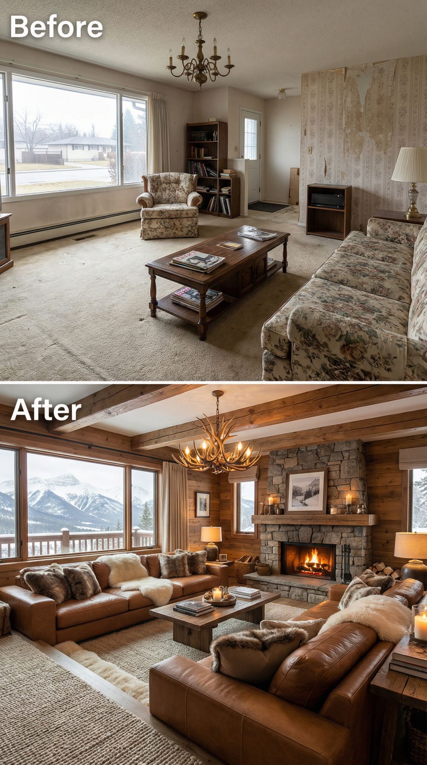 '80s Vertical Blinds Room → Luxe Sunken Seating Area