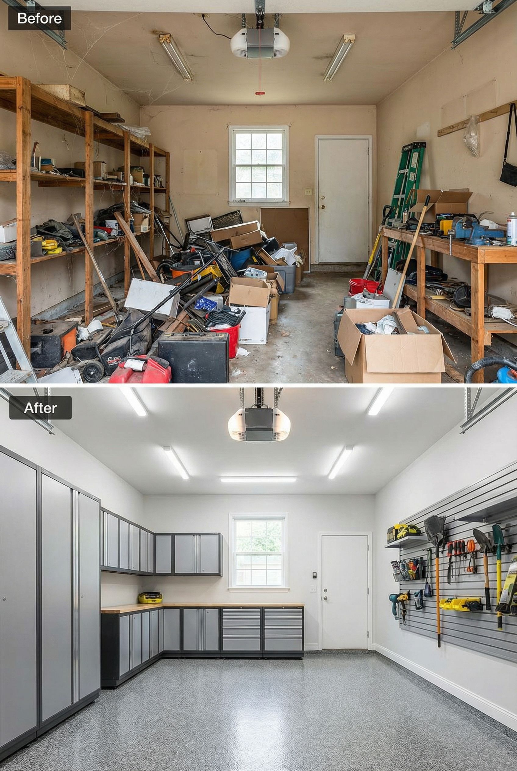 80s Wood Paneling Garage → Industrial Chic Man Cave