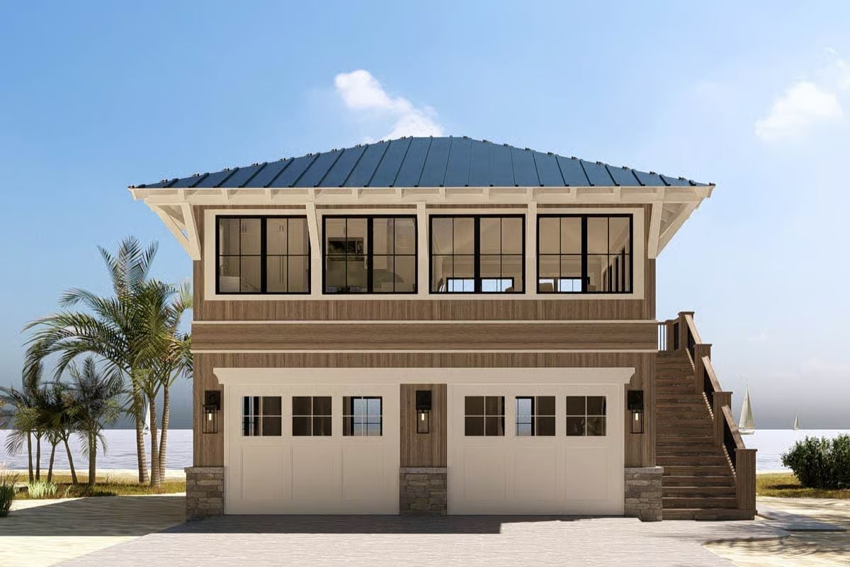 1-Bedroom Coastal Carriage Home with Open Living Space and 2-Car Garage (Floor Plan)