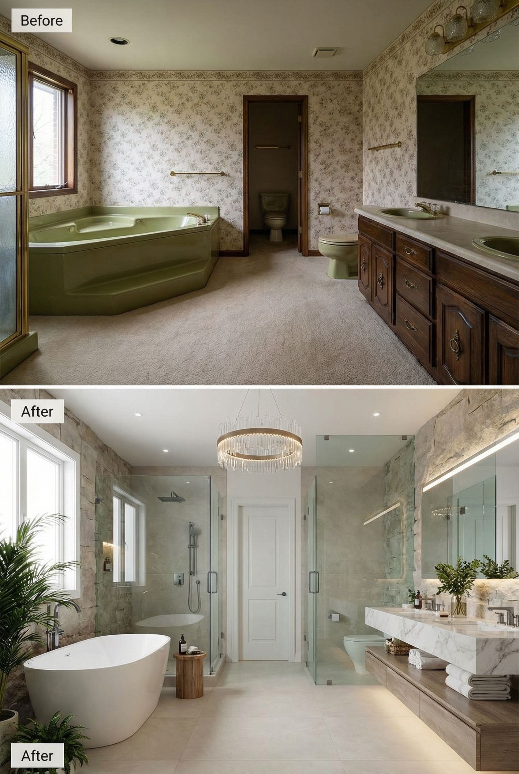 90s Builder Grade Bath → Hotel-Inspired Wet Room Retreat