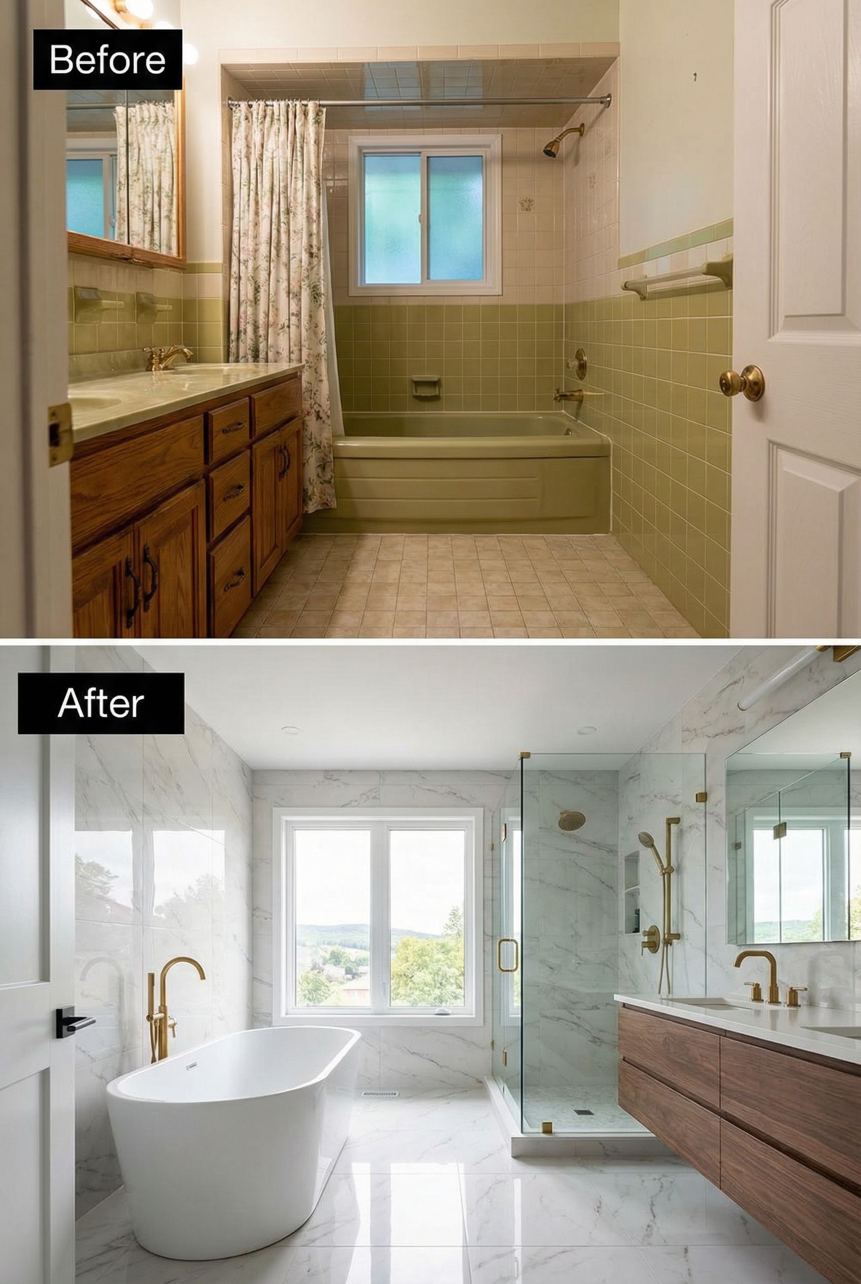 '90s Builder Grade Bathroom → Luxury Hotel Suite