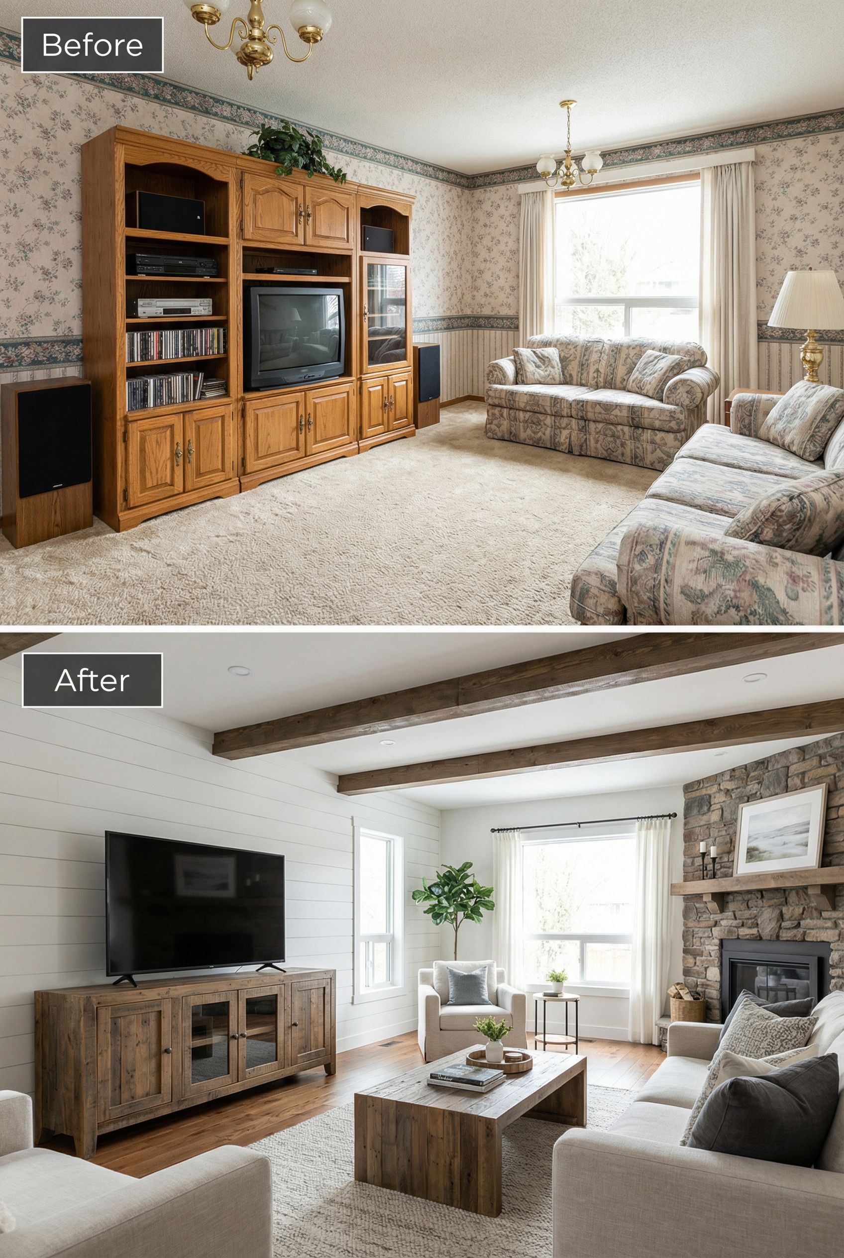 90s Entertainment Center Wall โ Open Rustic Living Space