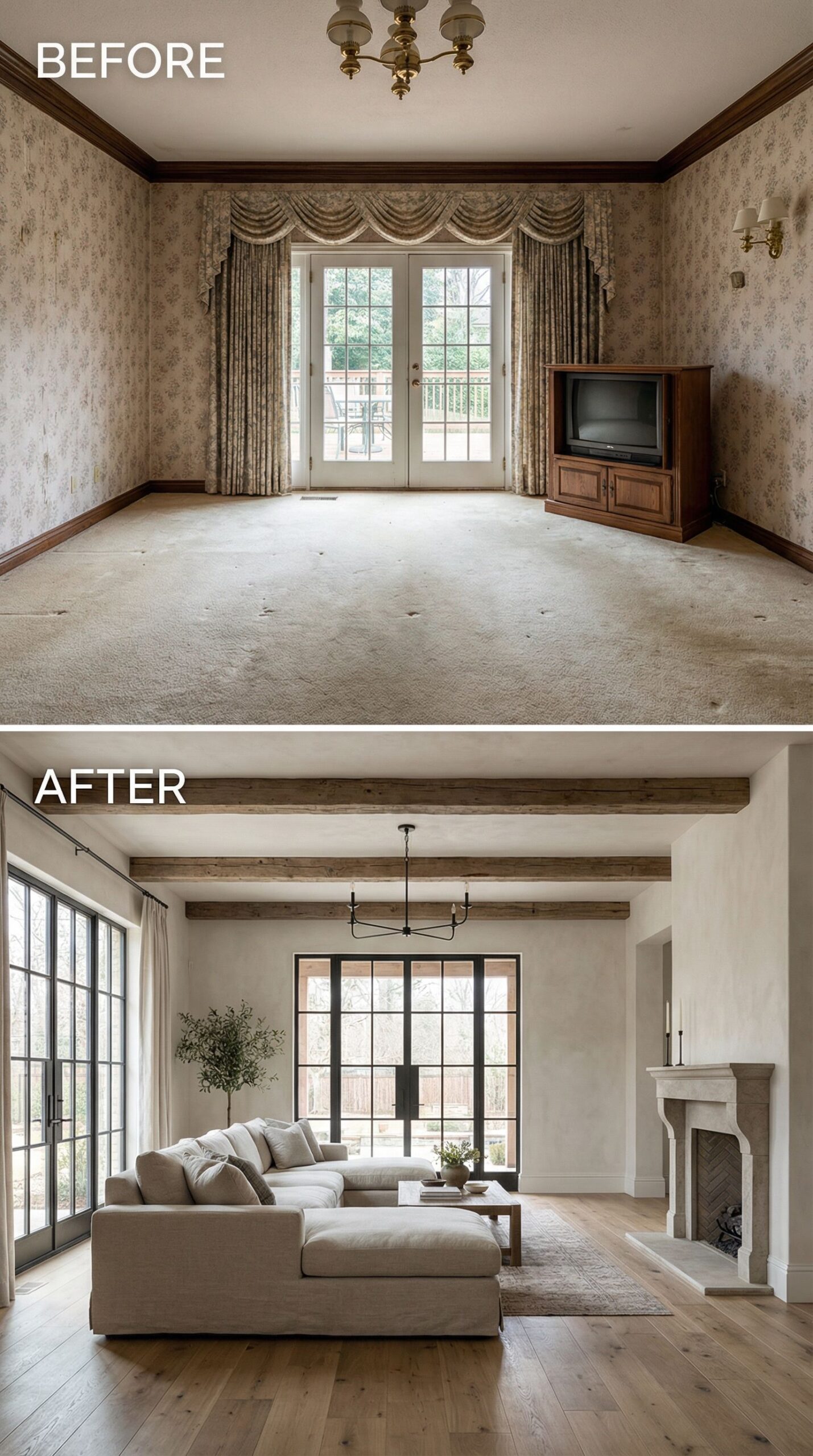 '90s Hunter Green Living Room → Soft Neutral Sanctuary