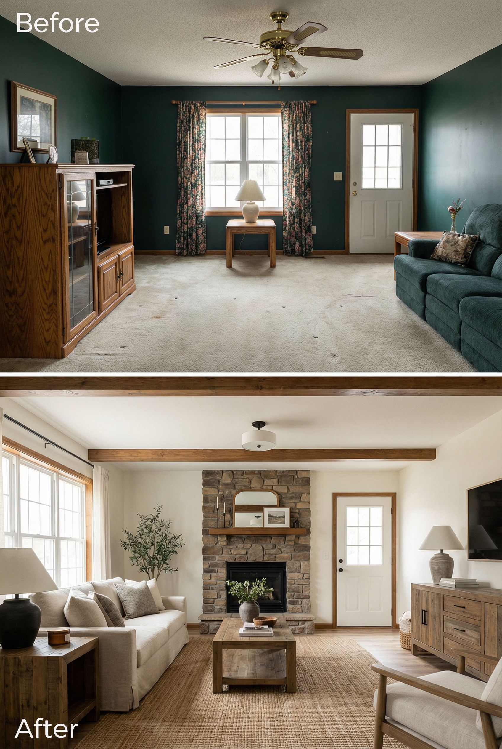90s Hunter Green Room โ Neutral Rustic Living Room