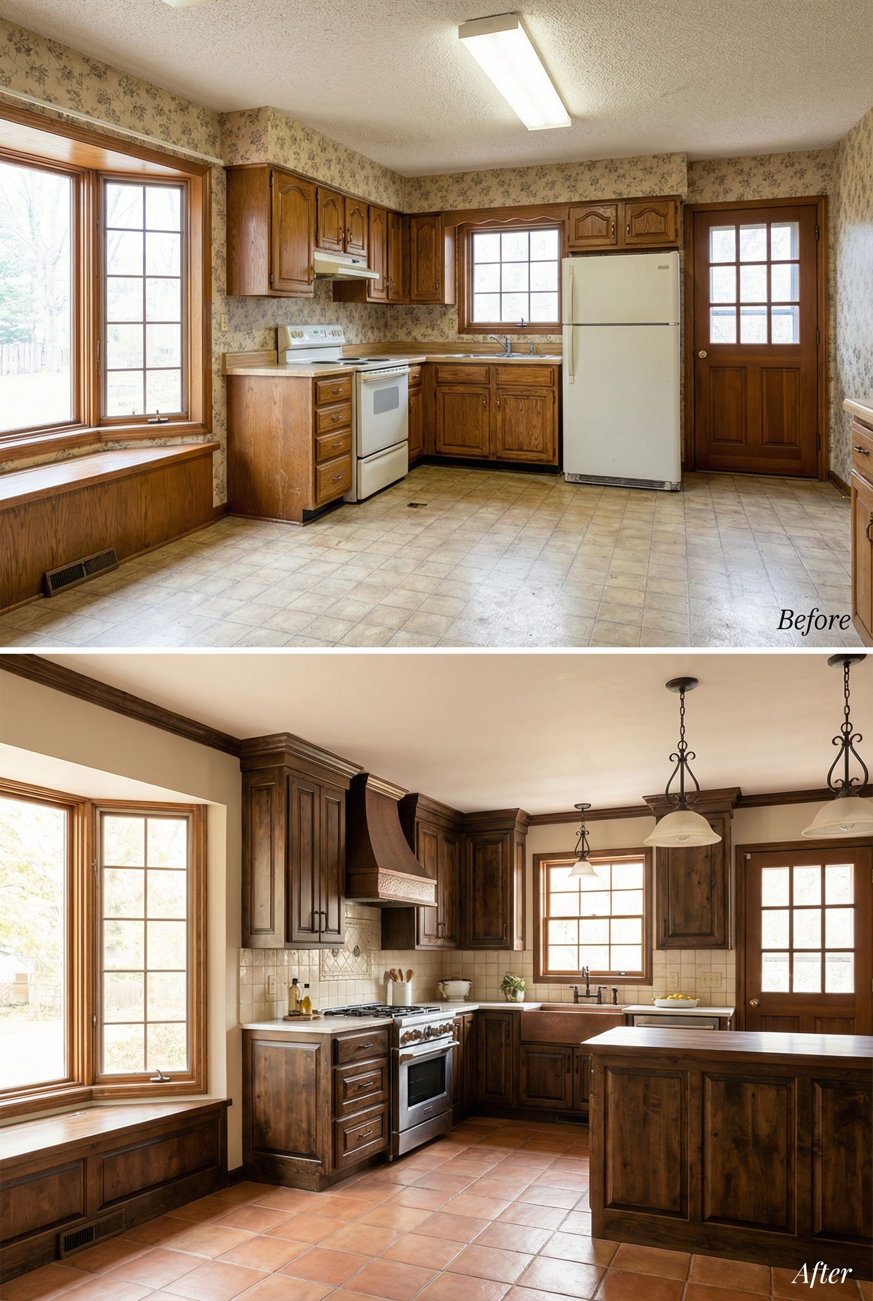 '90s Peninsula Kitchen → Open Old World European Hearth