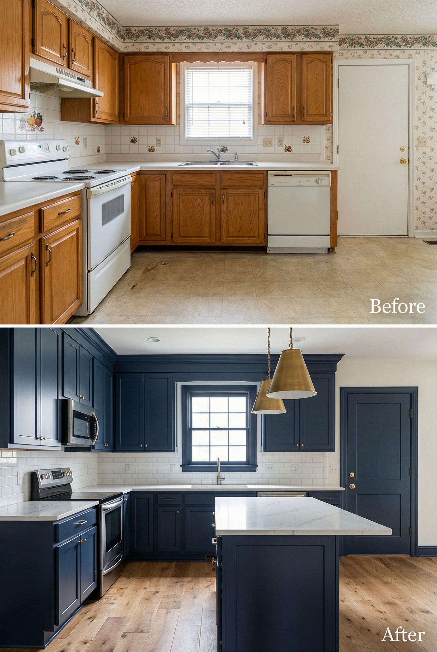 '90s Tile Backsplash Kitchen โ Navy with Subway Tile Luxury