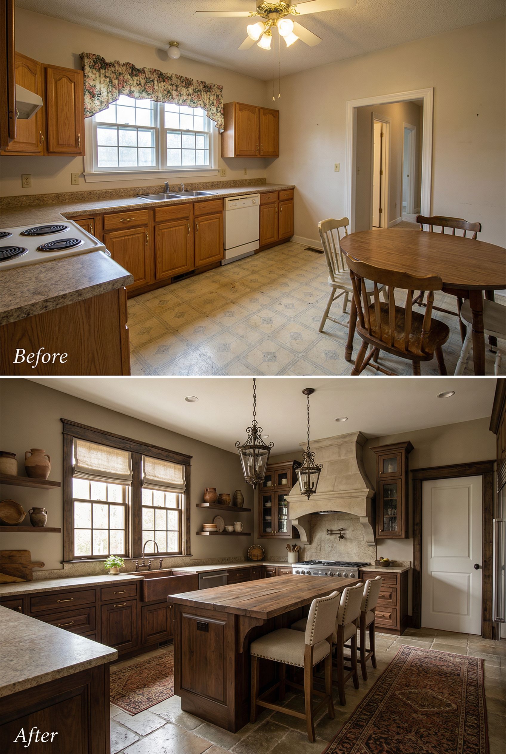 '90s Tile Backsplash Kitchen → Rustic Spanish Hacienda