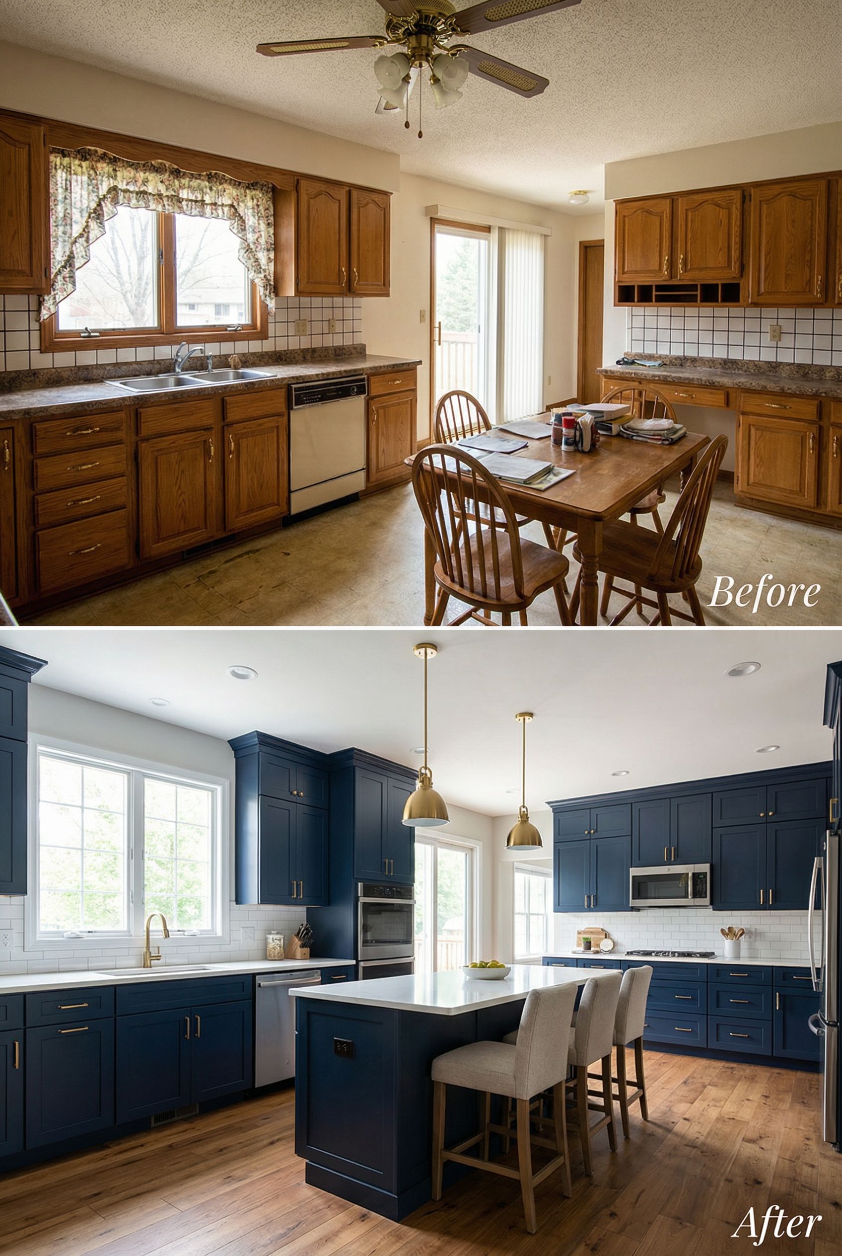 '90s White Melamine Kitchen โ Navy Custom Luxury Remodel