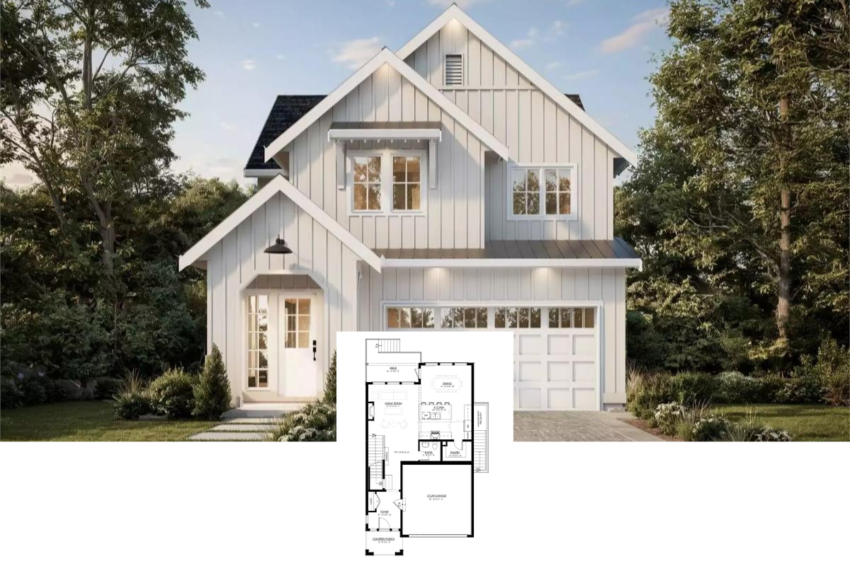 The Aubrey 3-Bedroom Modern Farmhouse-Style for Corner and Narrow Lot with Covered Front Porch (Floor Plan)