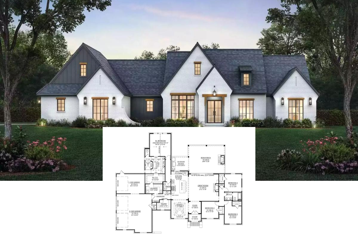 Rosslyn 4-Bedroom French Country-Style with Open-Concept Layout and 3-Car Side-Entry Garage (Floor Plan)
