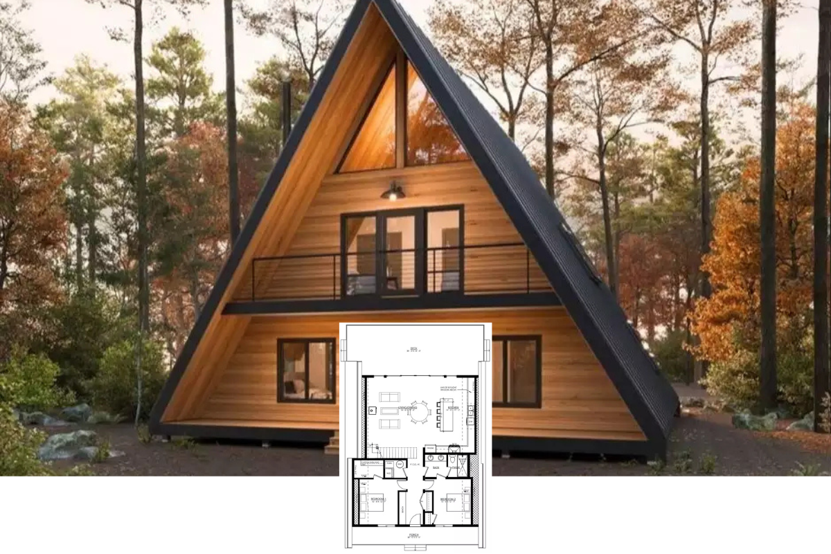 Conifer 3-Bedroom A-Frame Style House for a Narrow Lot with Loft and Front Porch (Floor Plan)