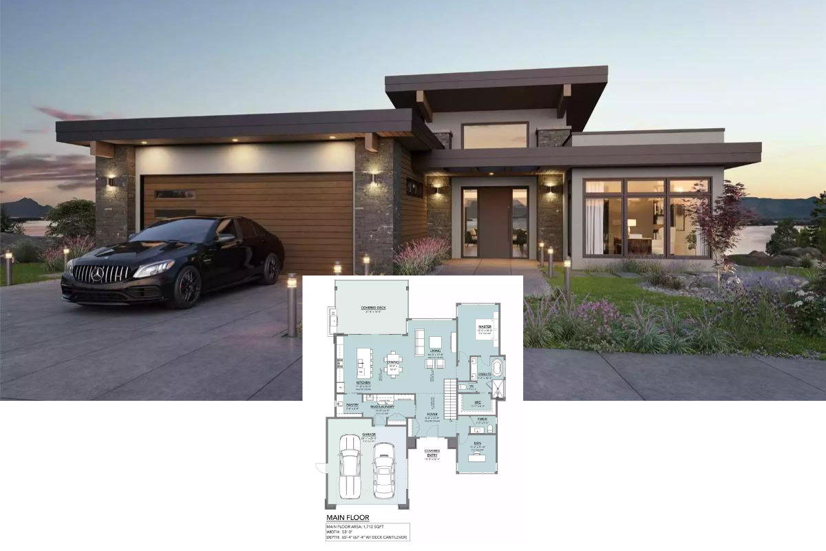The Westcoast 3-Bedroom Modern-Style for a Sloping Lot with Walkout Basement (Floor Plan)