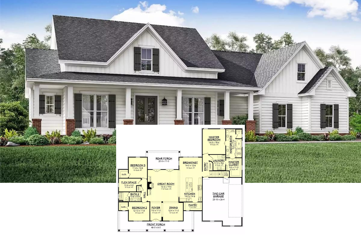 The Oakley 3-Bedroom Country Farmhouse-Style with Bonus Room and 2-Car Side-Entry Garage (Floor Plan)