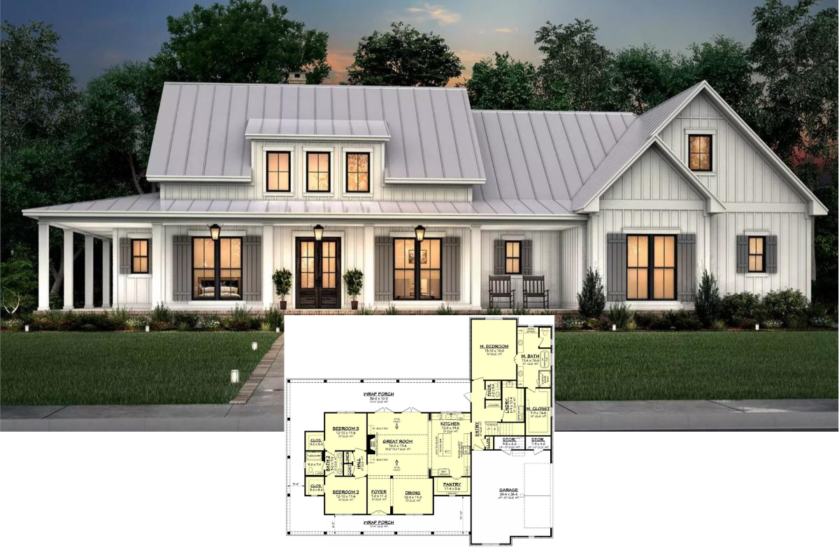 Harrison 3-Bedroom Farmhouse-Style Home with Wraparound Porch and Bonus Room (Floor Plan)