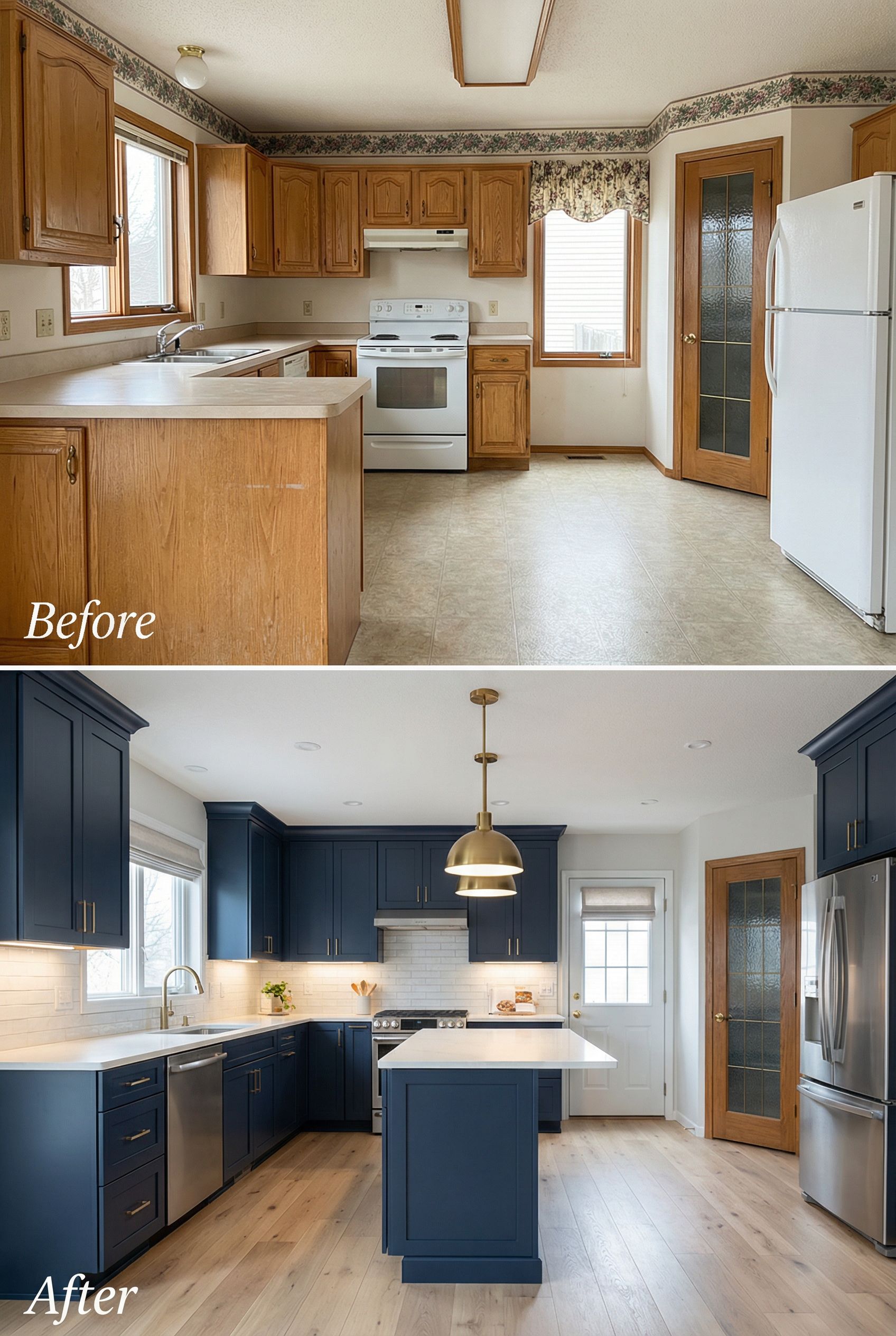 Almond Appliance '90s Kitchen โ Navy Custom with Gold Accents