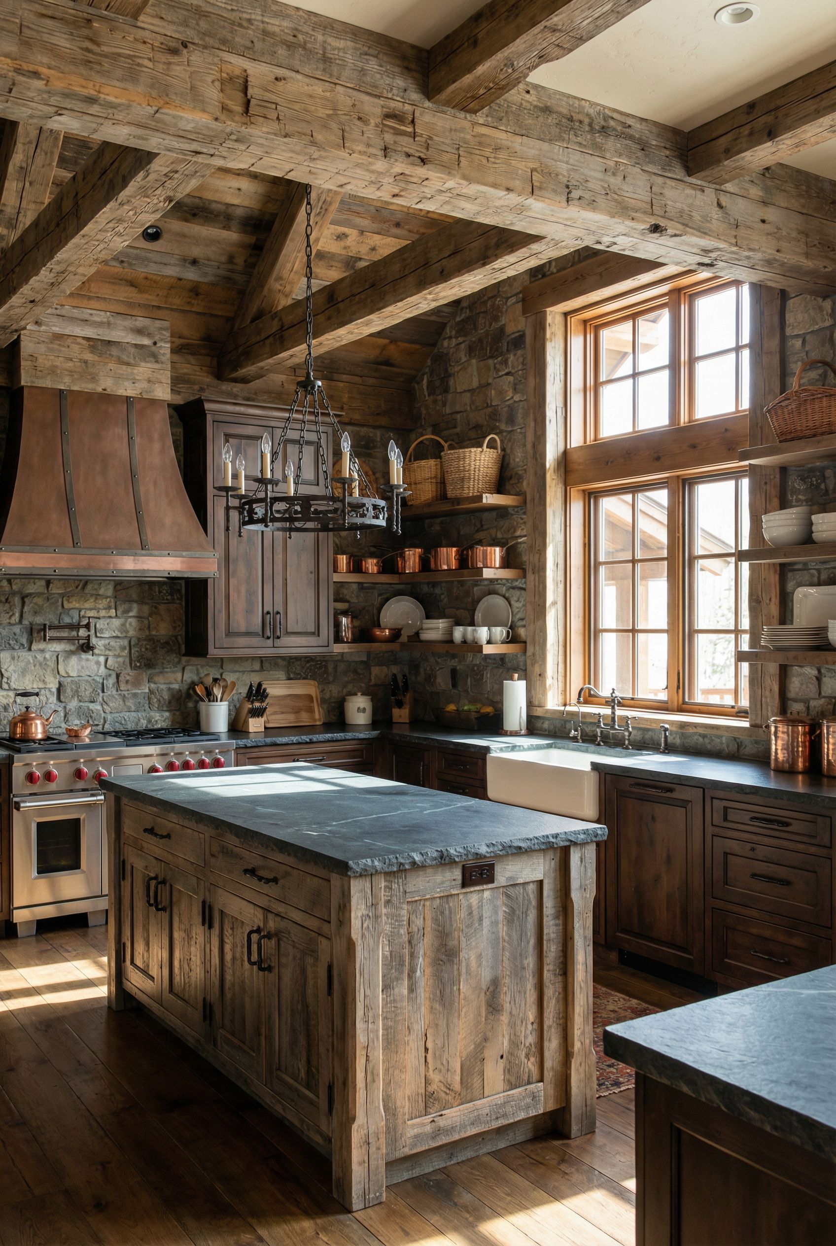 Alpine Chalet Kitchen with Custom Reclaimed Wood Cabinetry