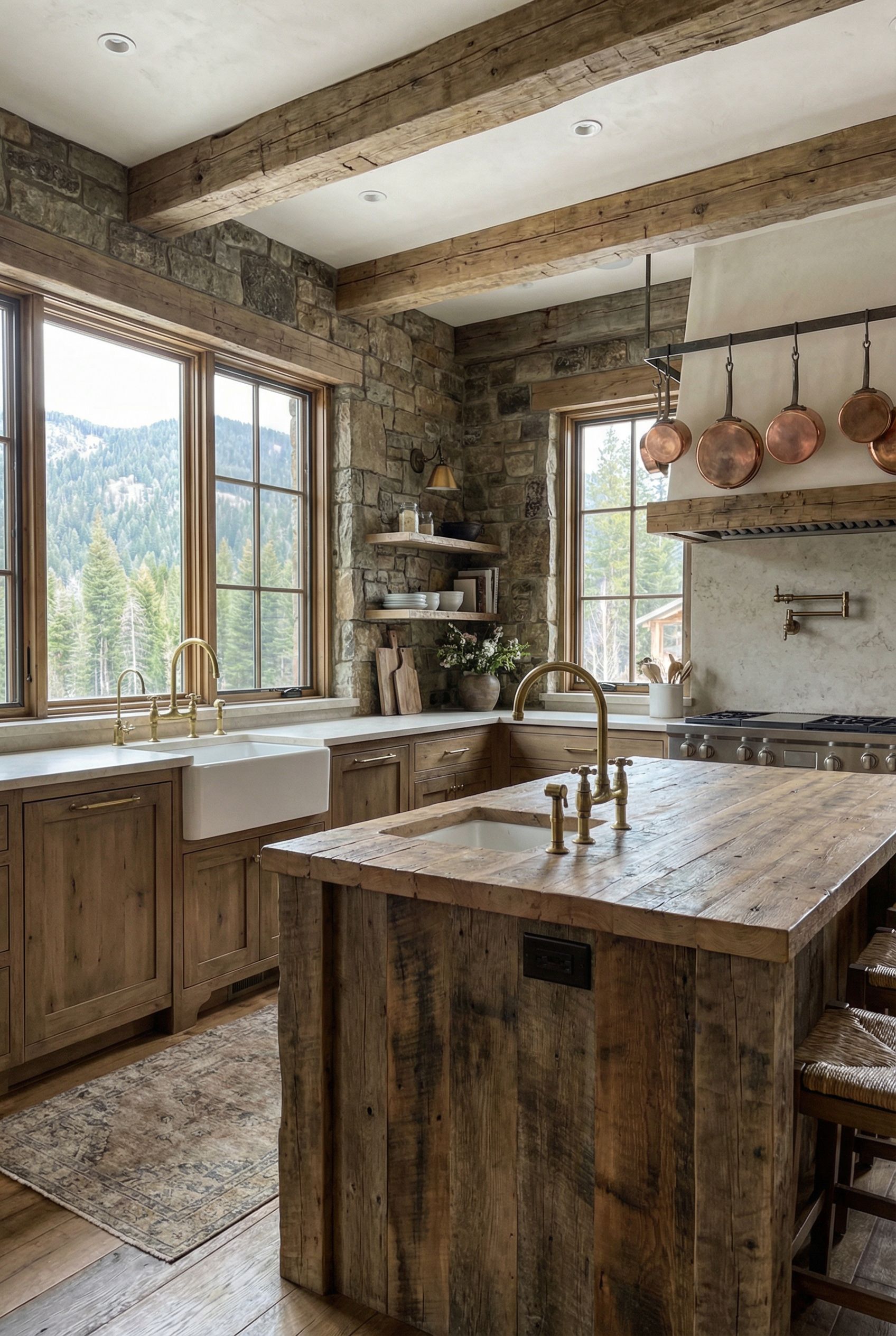 Artisan Chalet Kitchen with Antique Brass Fixtures