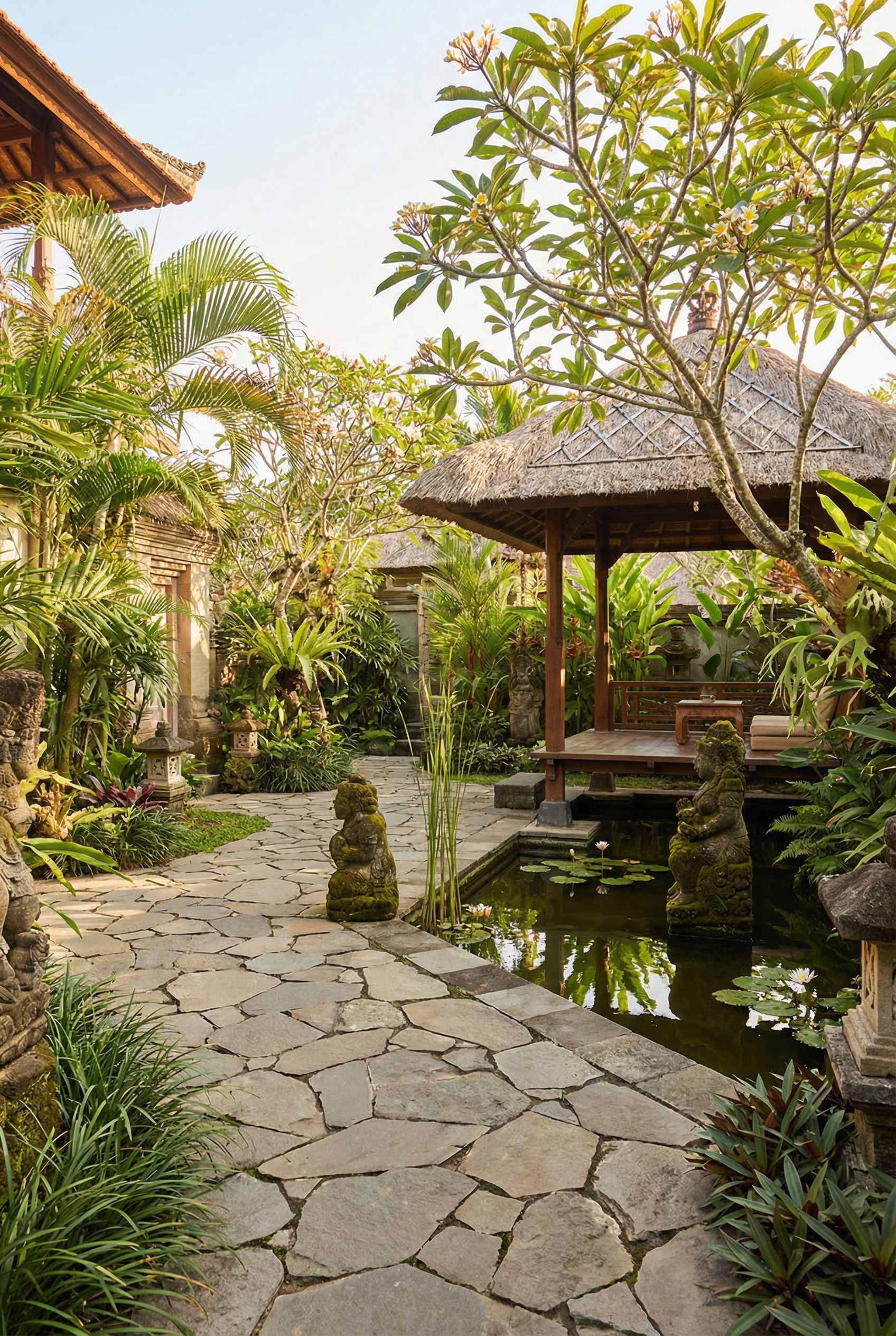Balinese-Inspired Courtyard with Stone Pathways