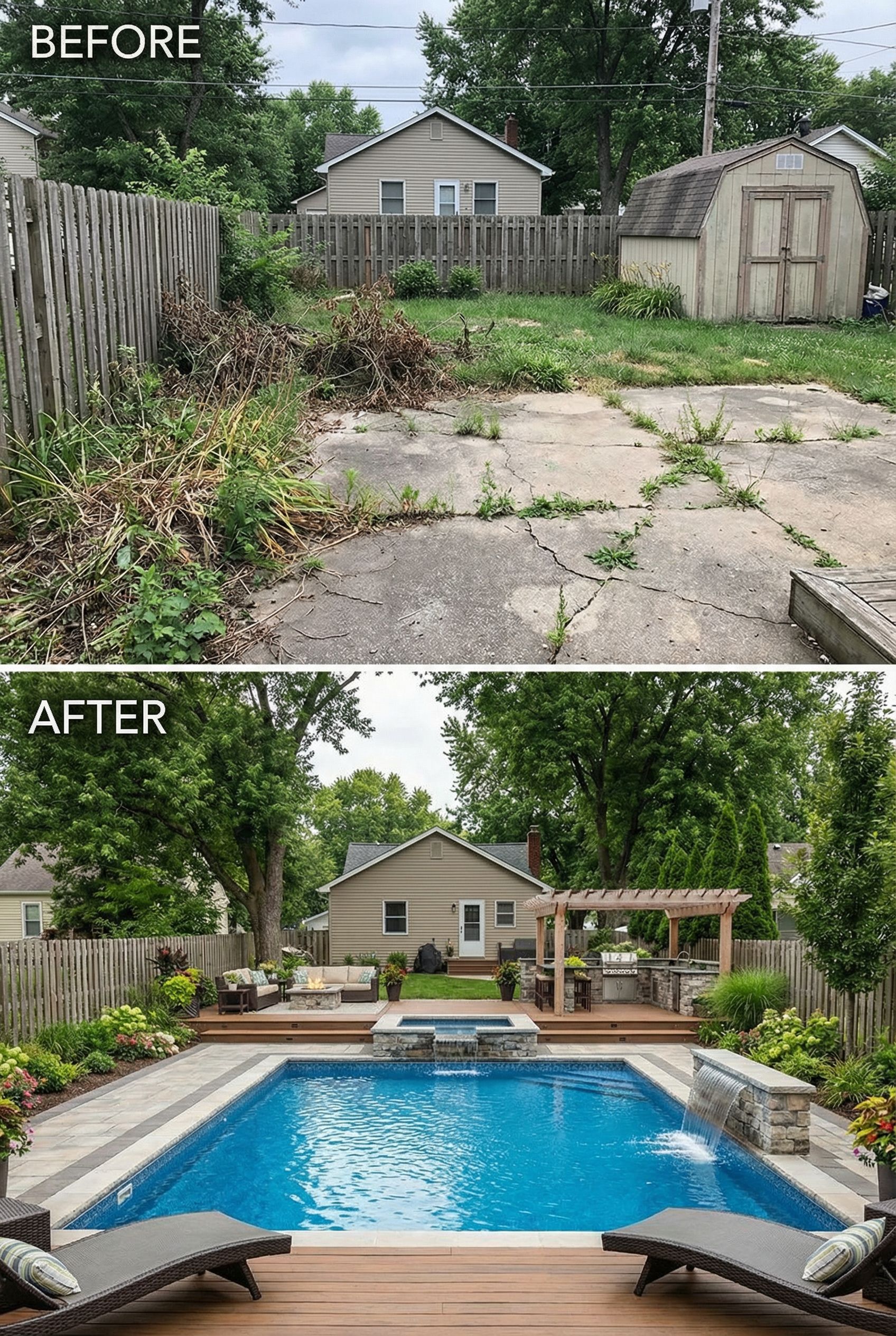 Bare Dirt Backyard → Resort-Style Pool and Patio Retreat