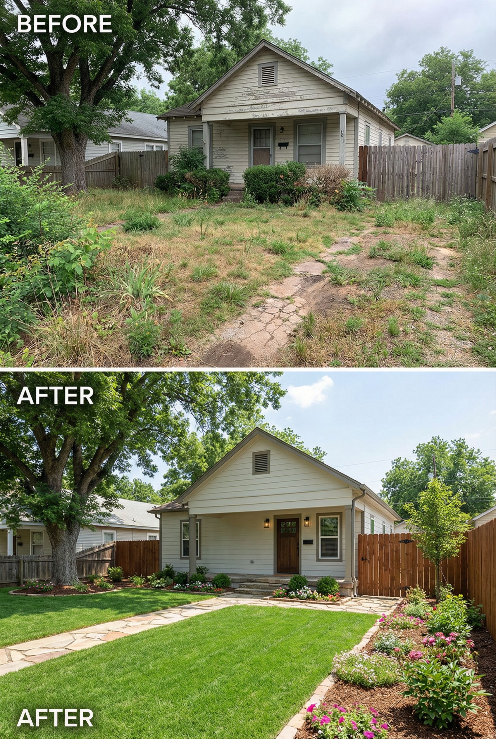 Barren Desert Front Yard → Colorful Succulent Display