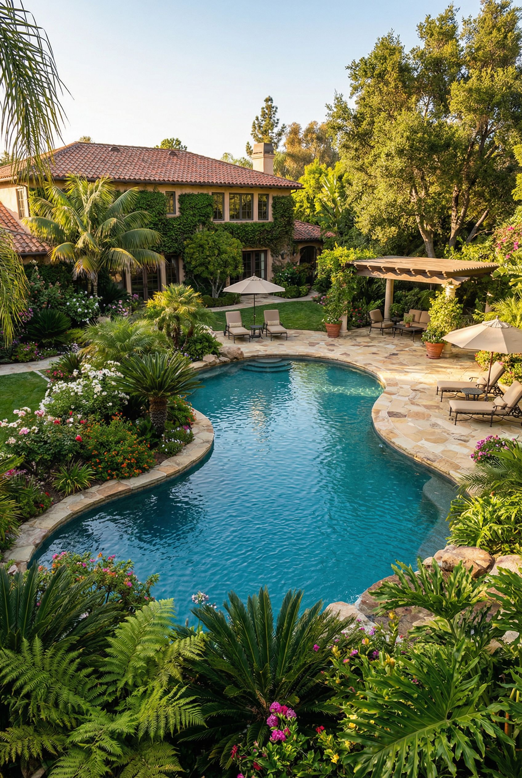 Botanical Garden Luxury Backyard Pool Estate