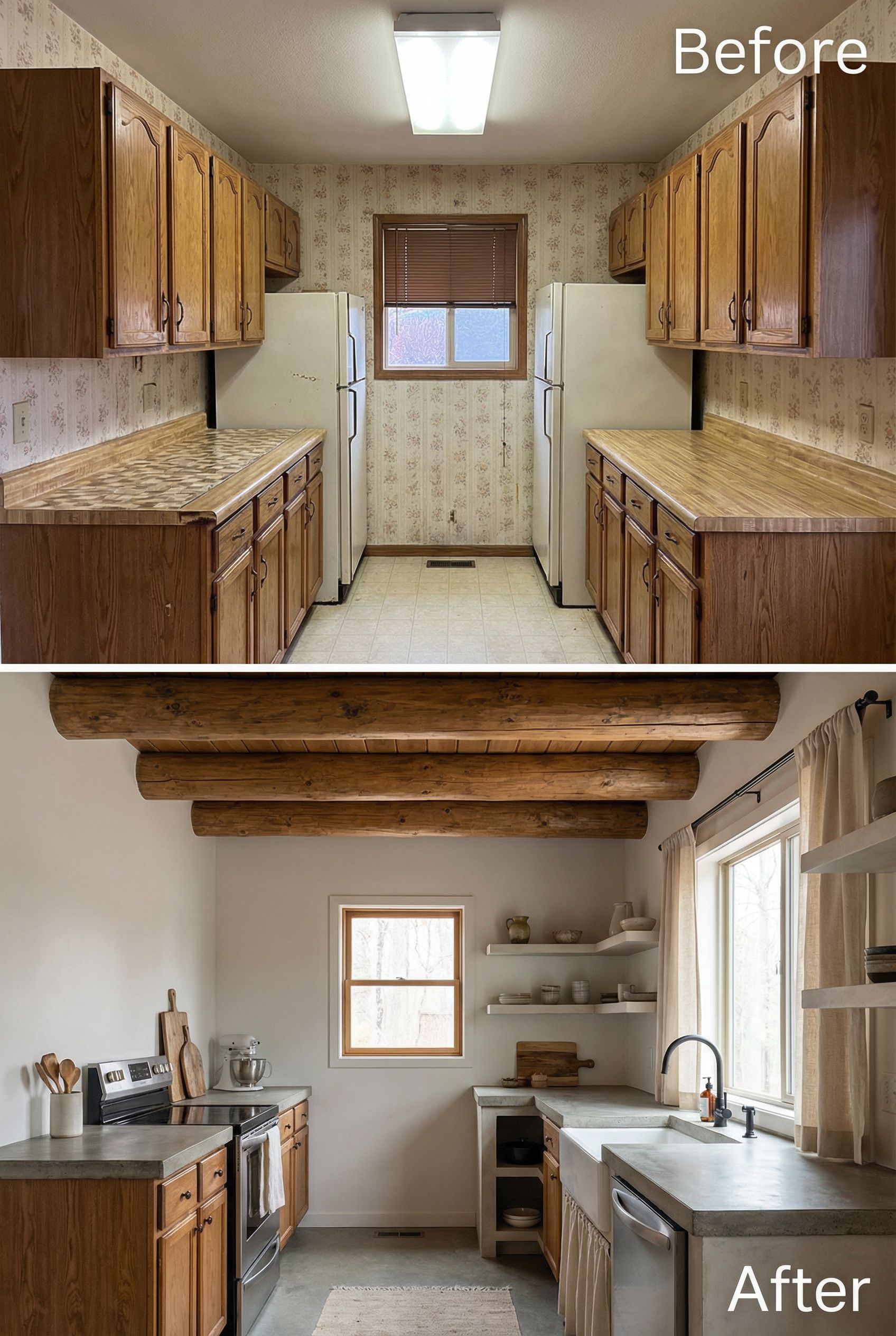 Cluttered 90s Kitchen → Peaceful Wabi Sabi Minimalism