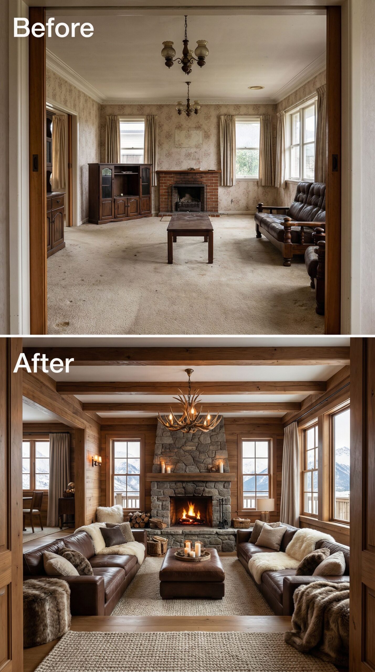 Cluttered Open Concept Space → Defined Conversation Pit