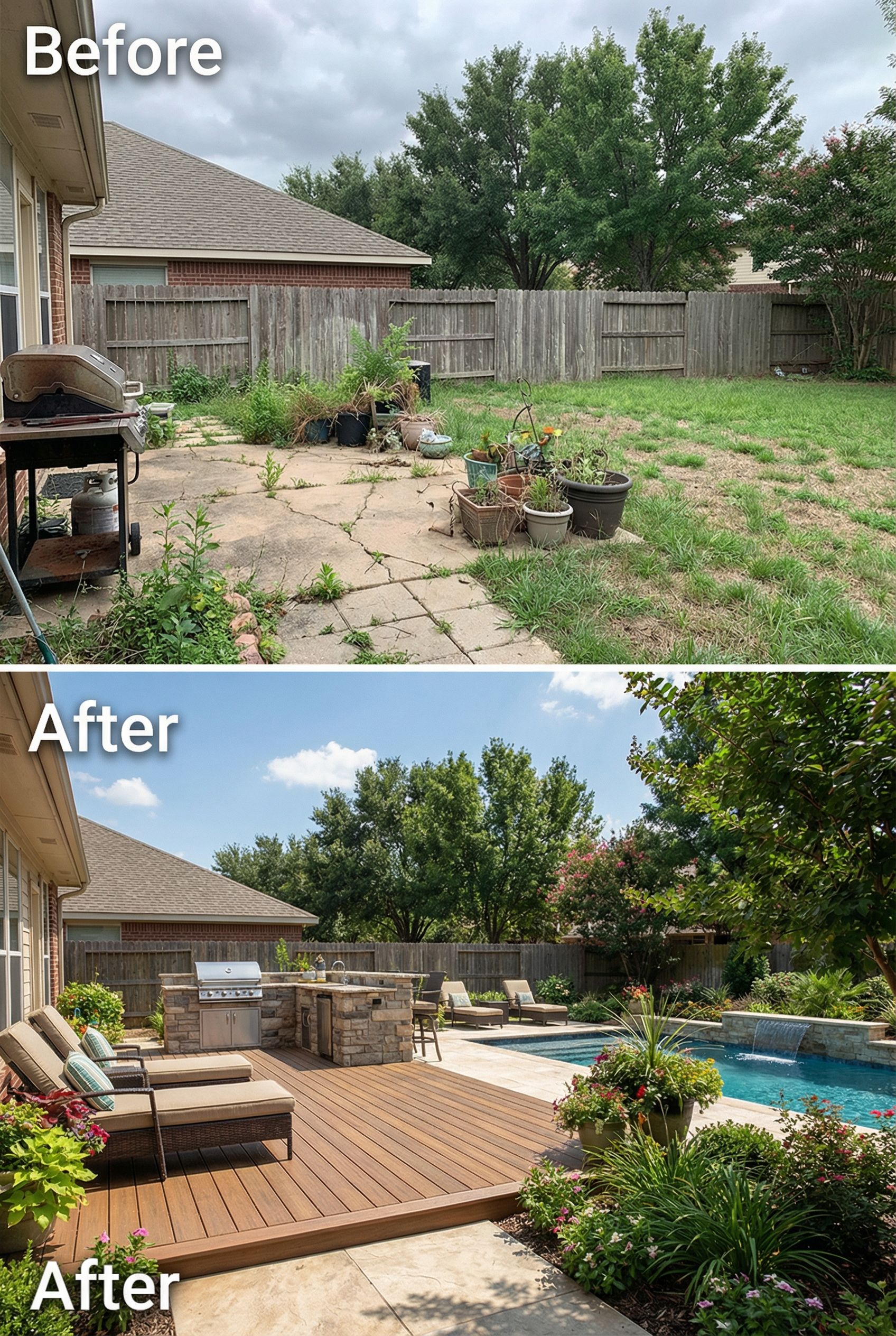 Cluttered Patio Space → Minimalist Zen Garden Sanctuary