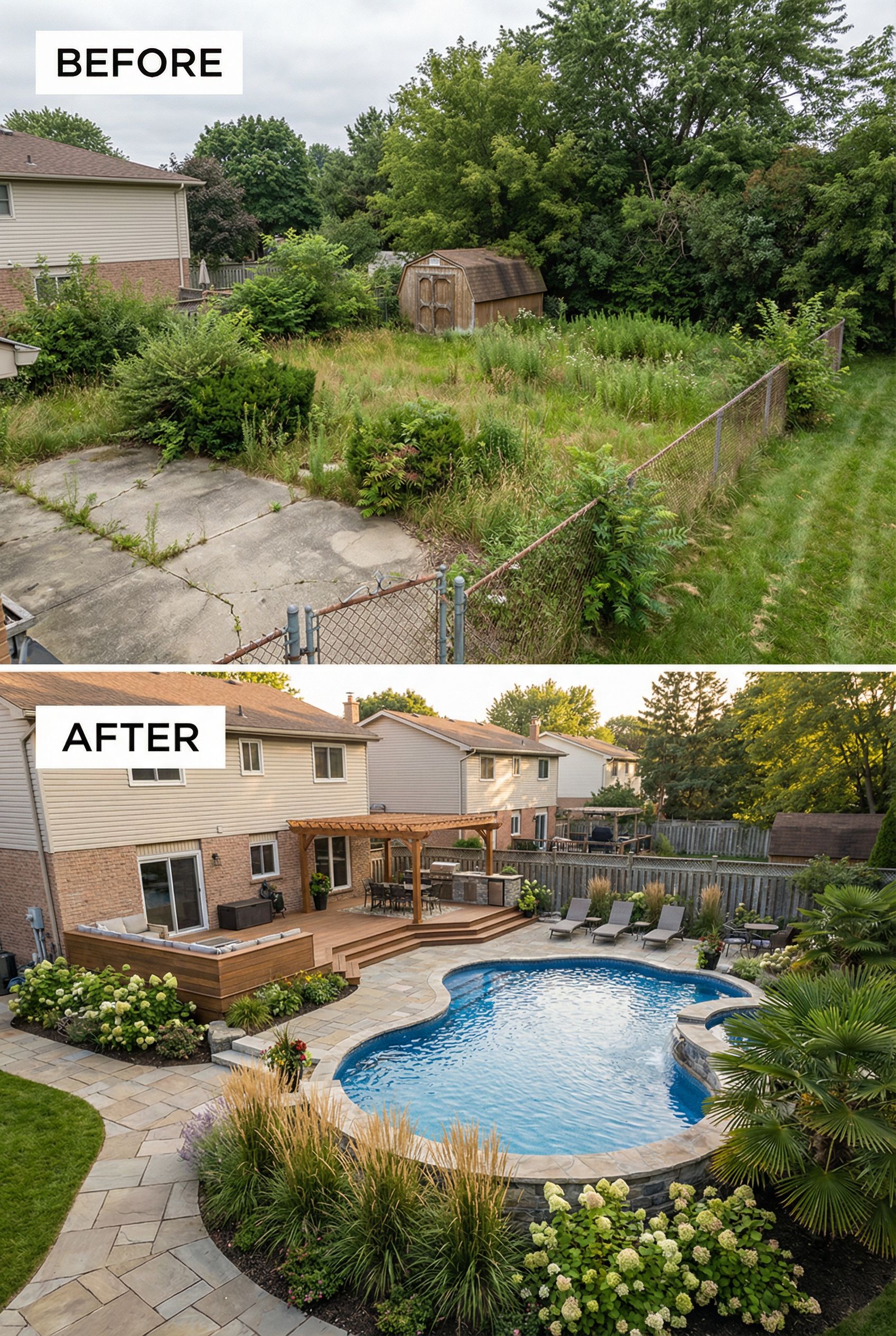 Concrete Slab Yard → Cozy Fire Pit and Seating Garden