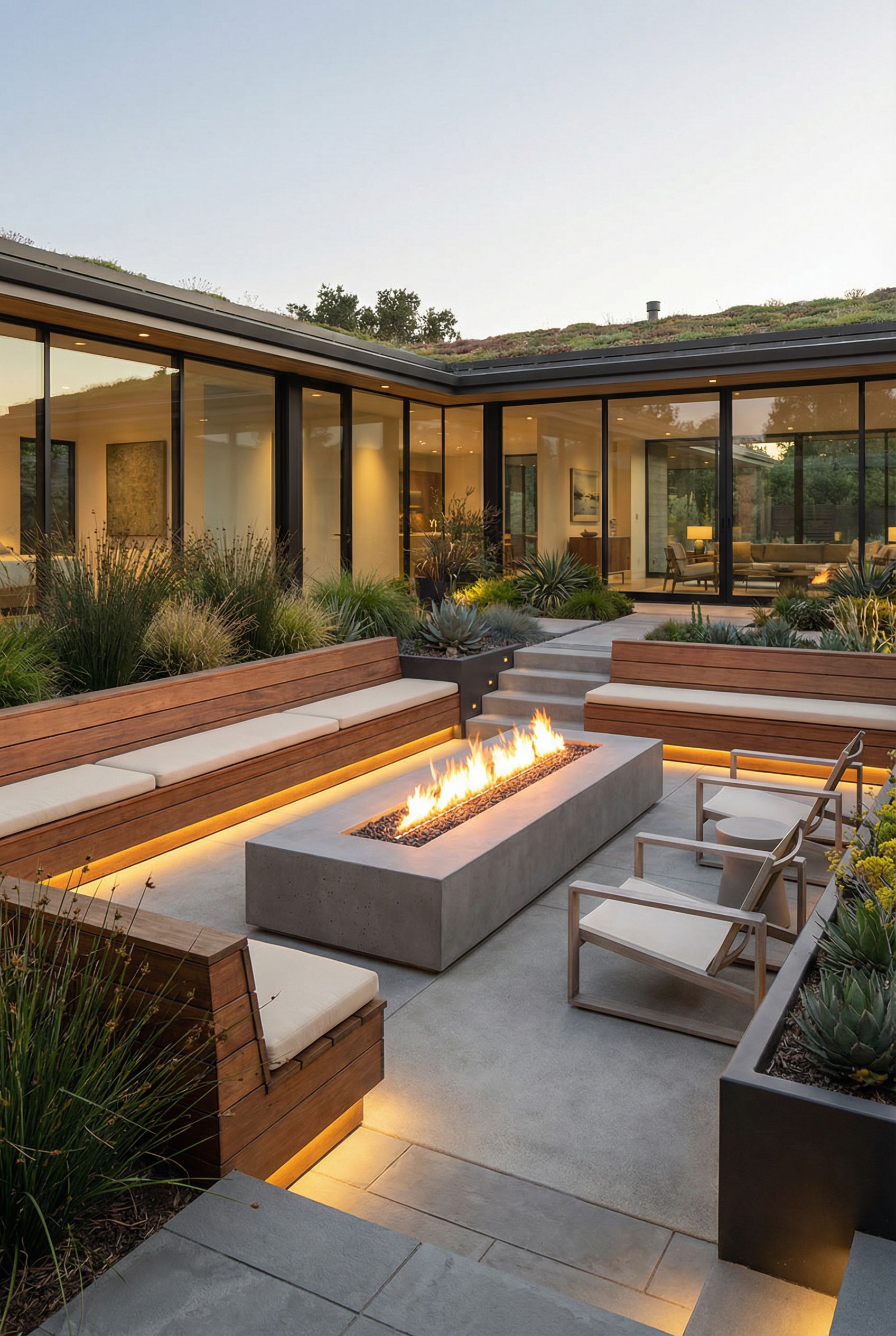 Contemporary Courtyard with Fire Pit Feature