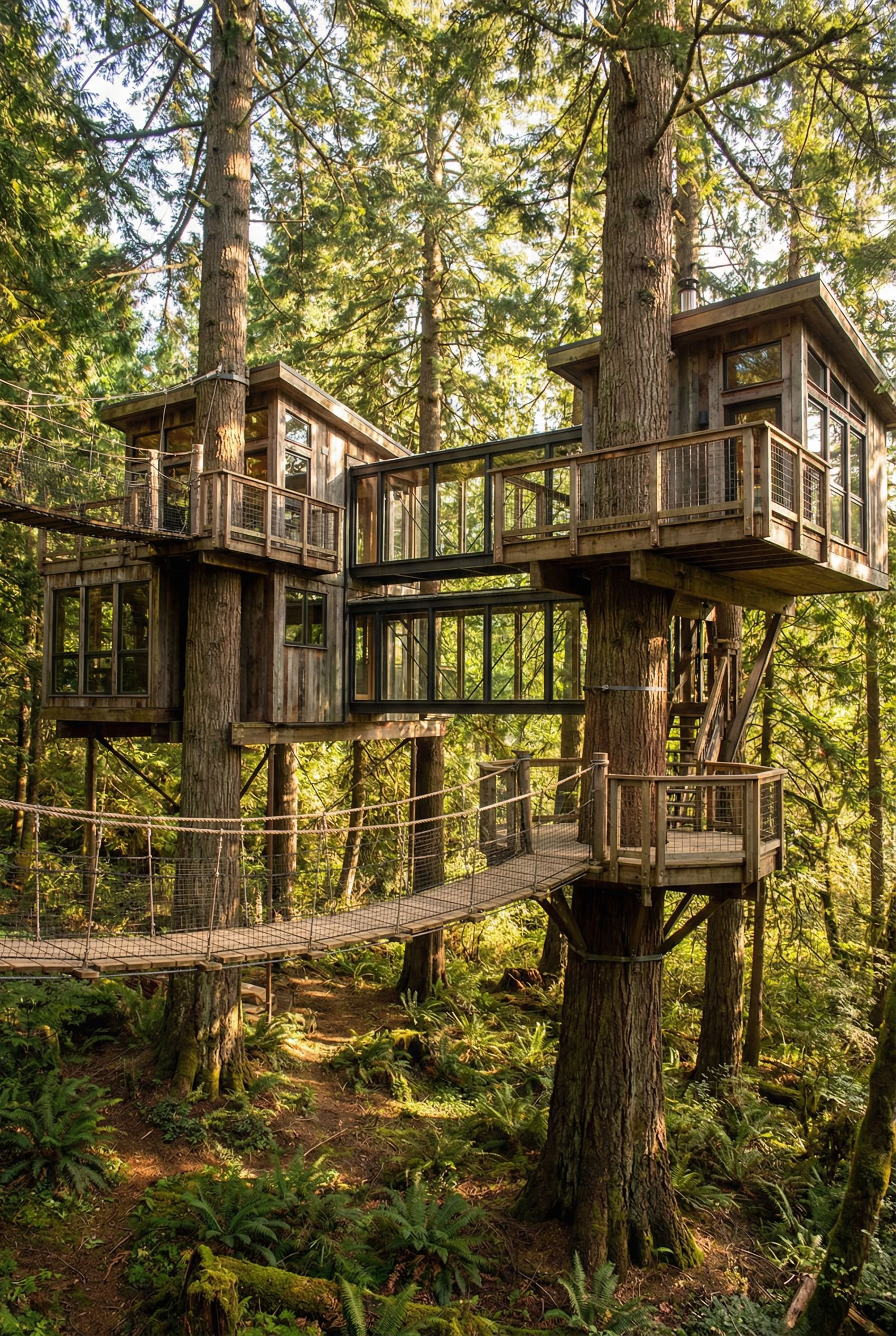 Contemporary Tree House Featuring Skyway Corridors