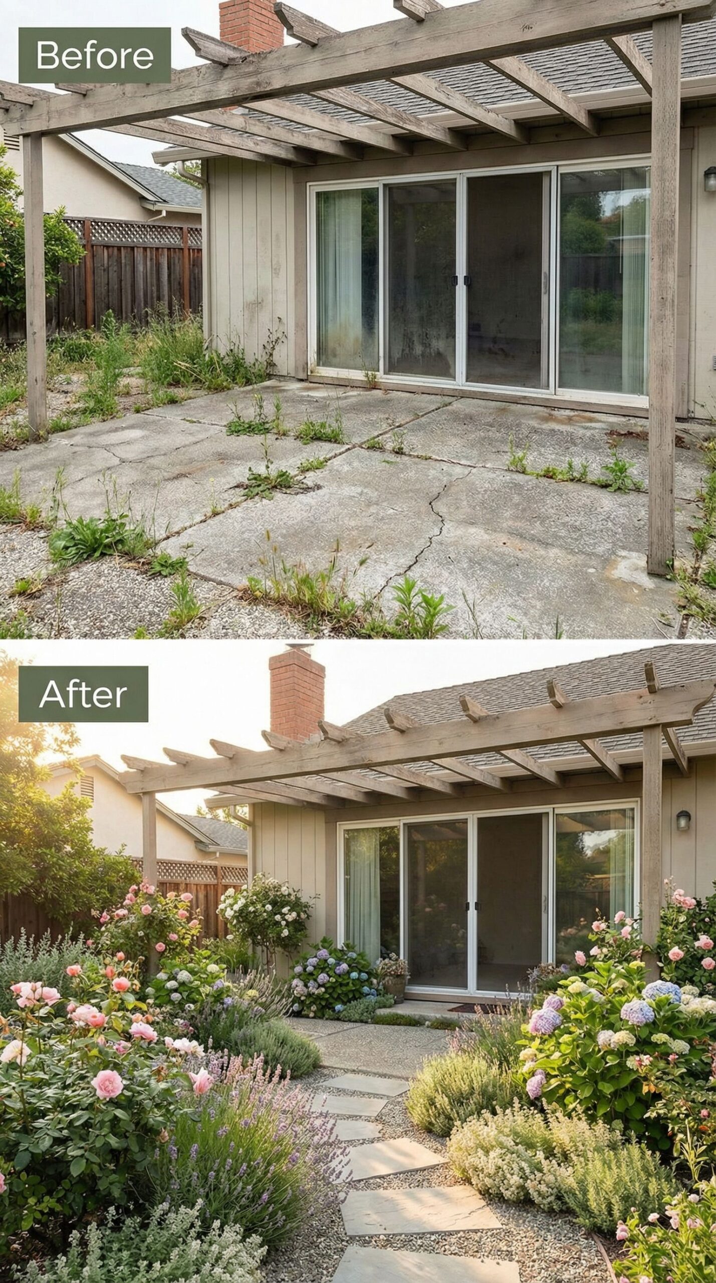 Cracked Concrete Patio → Elegant Paver Entertainment Area