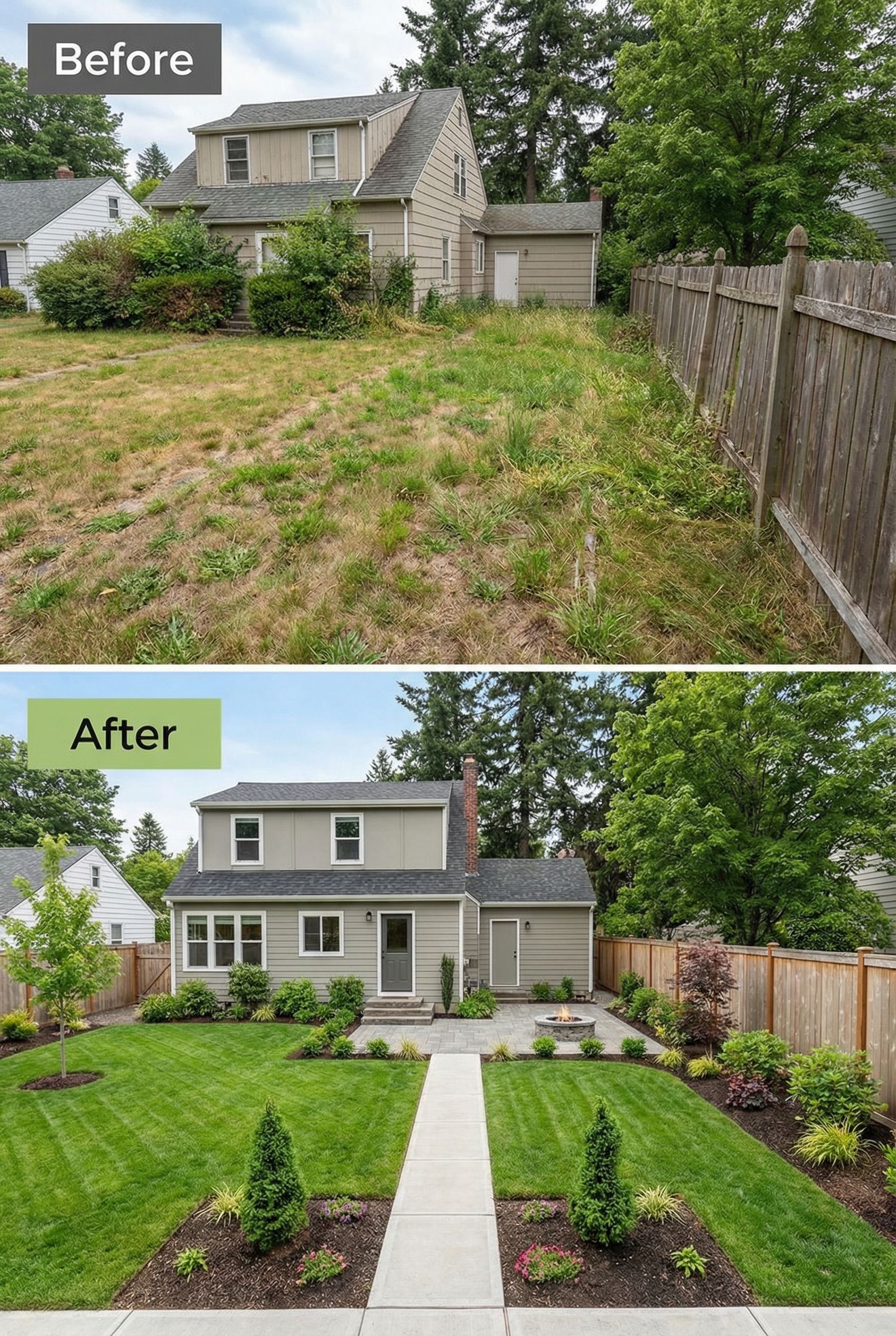 Cracked Concrete Walkway → Elegant Stone Pathway