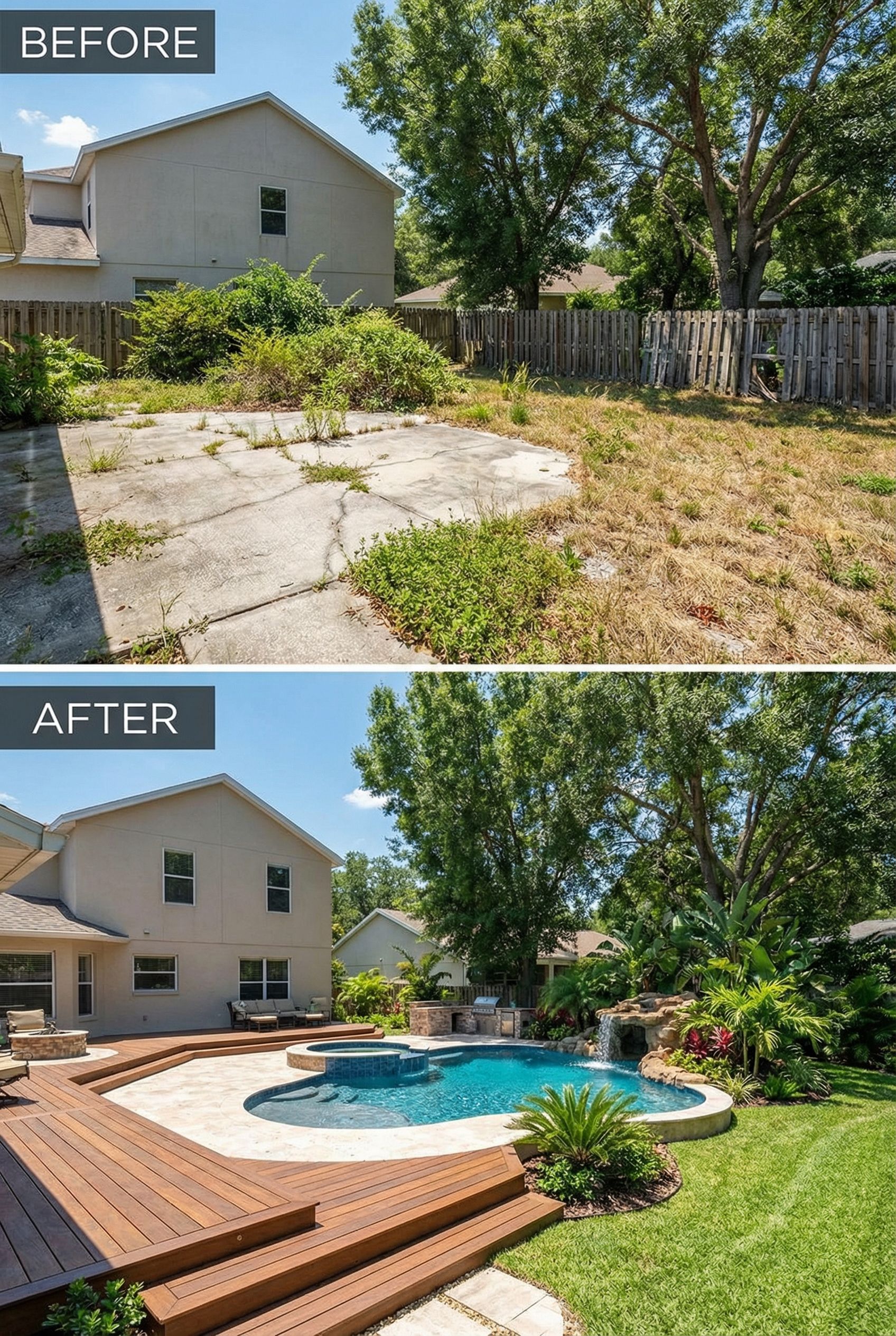 Cracked Patio Backyard → Elegant Pergola Dining Area
