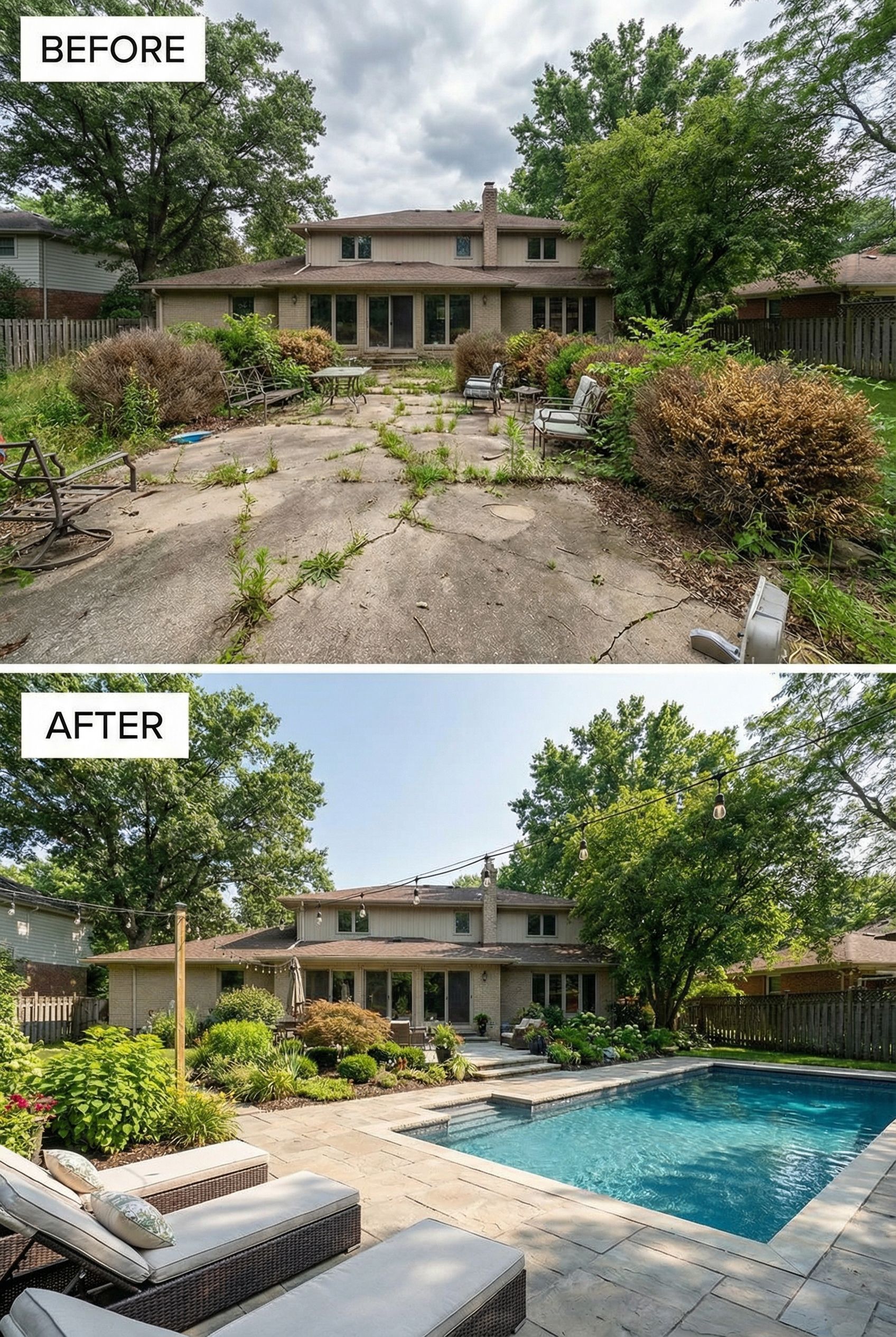 Crumbling Concrete Patio → Stylish Stone Entertainment Area