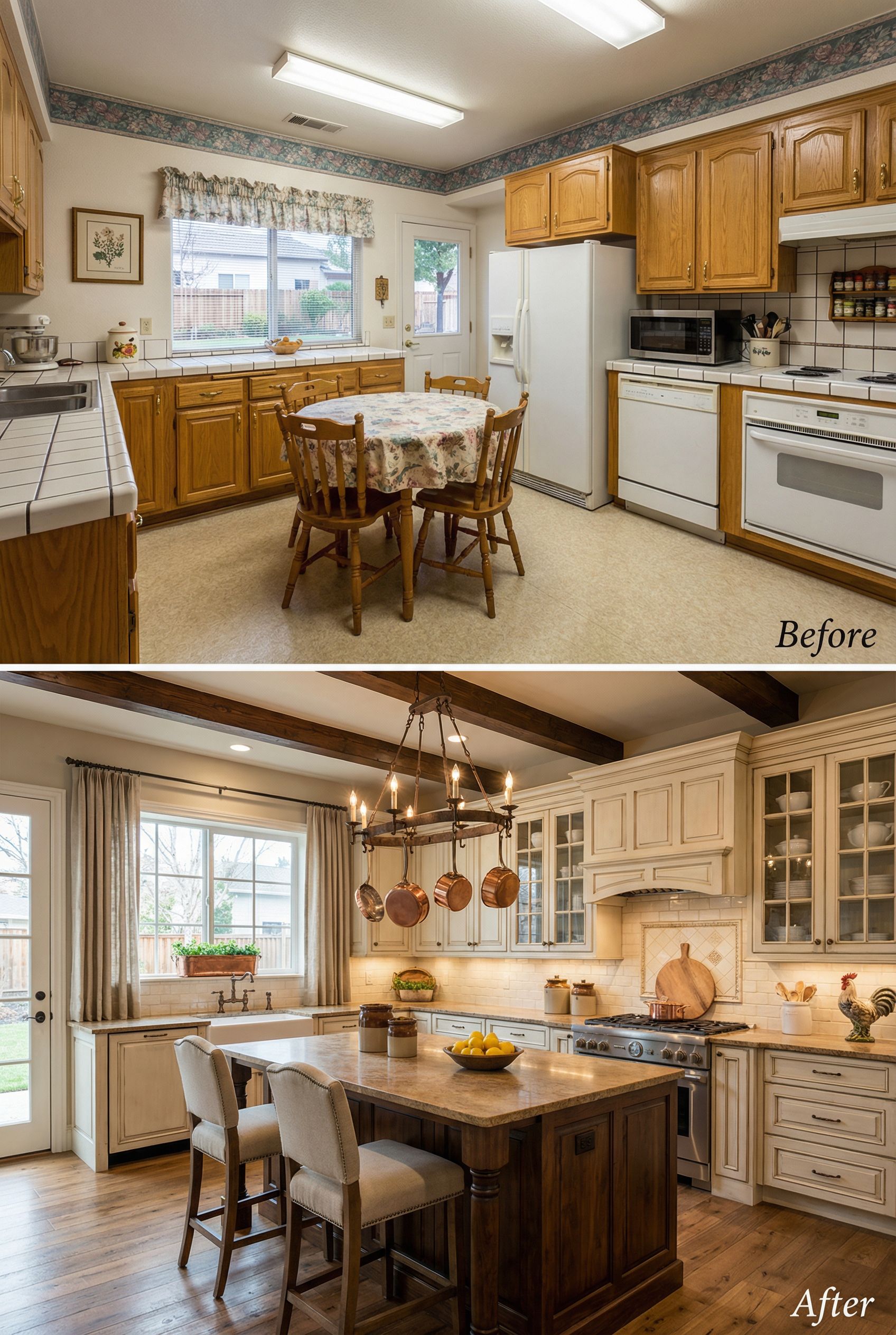 Dark '90s Kitchen โ Airy French Country with Marble Countertops
