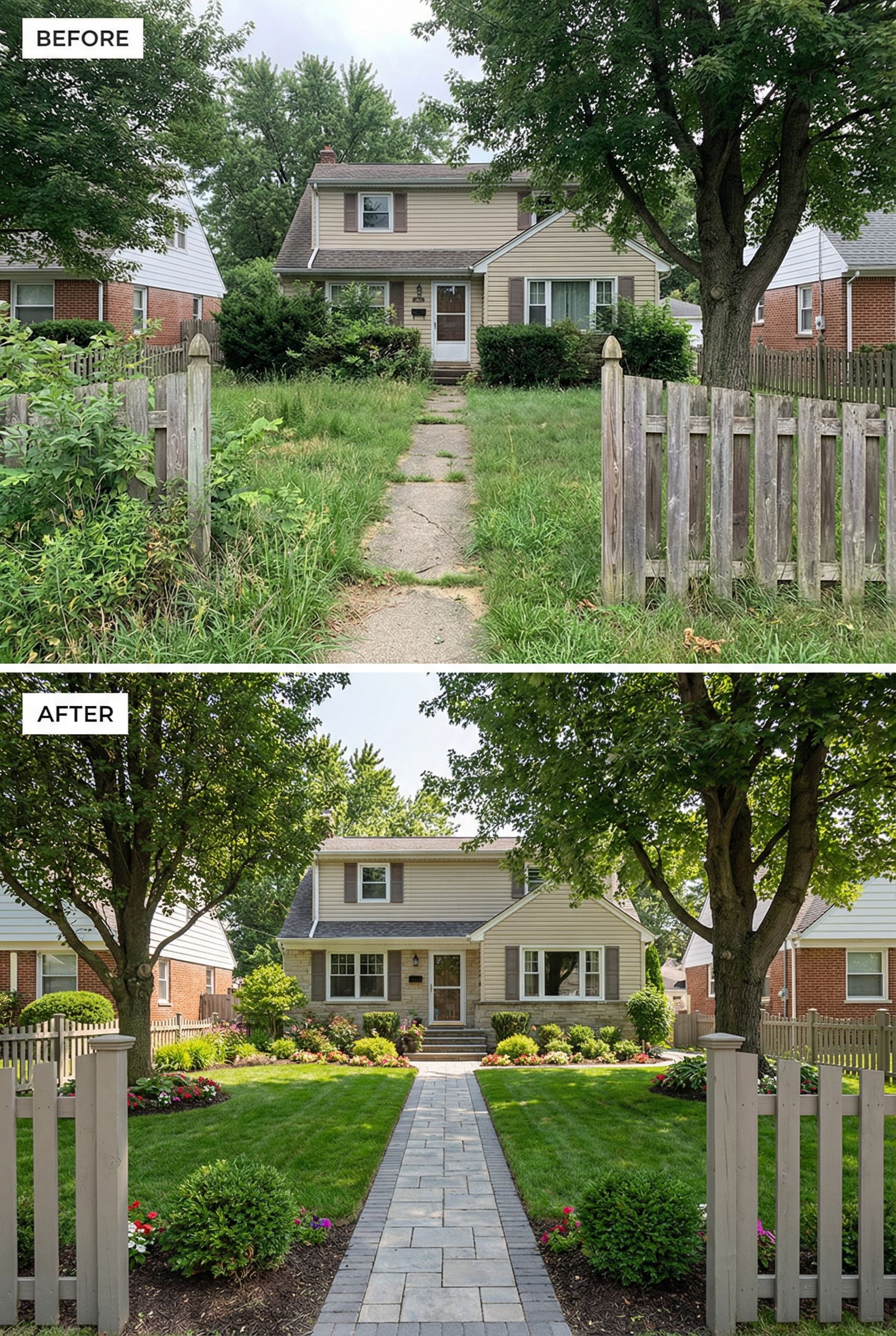 Dated 80s Landscaping → Contemporary Curb Appeal Design