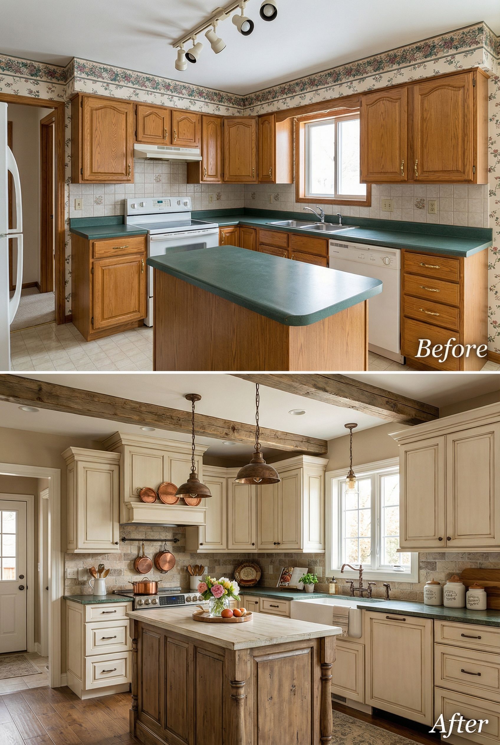 Dated '90s Kitchen โ Romantic French Country with Open Shelving