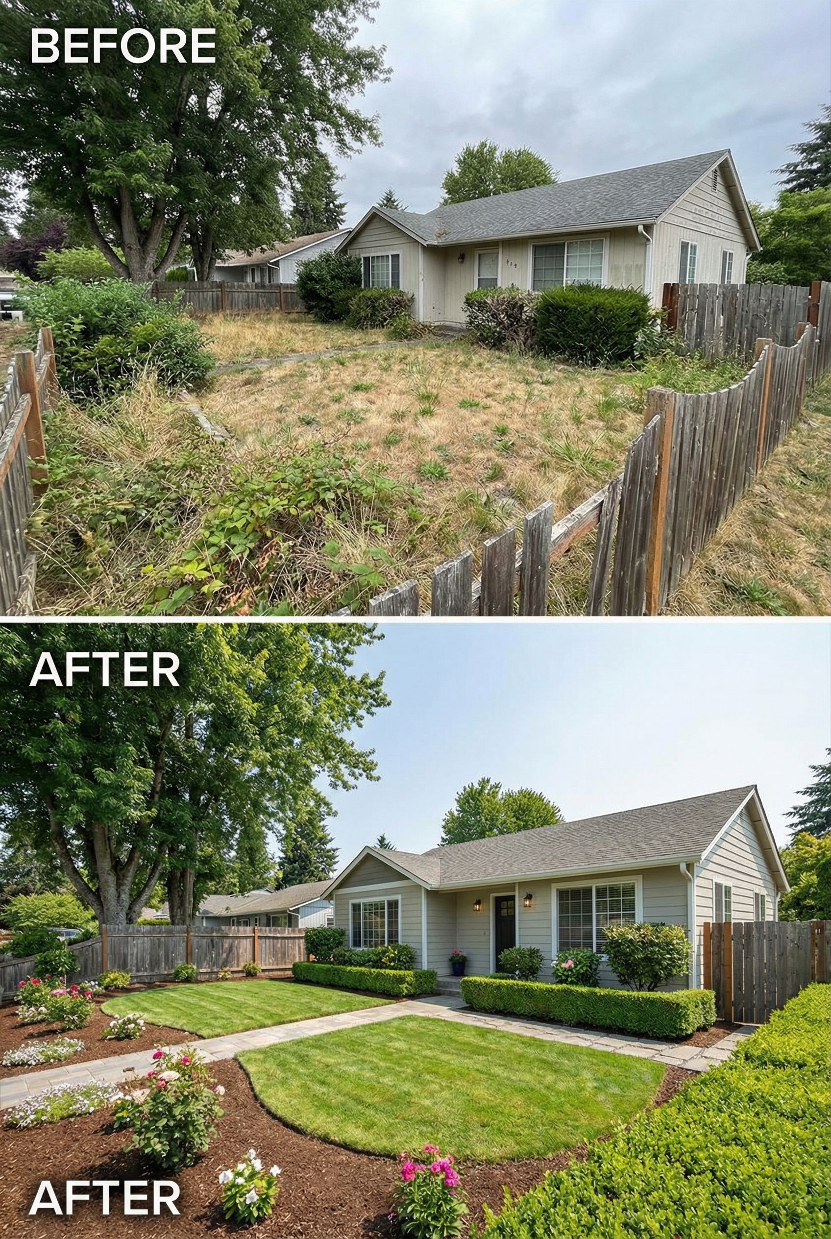 Dated 90s Landscaping → Modern Minimalist Curb Appeal