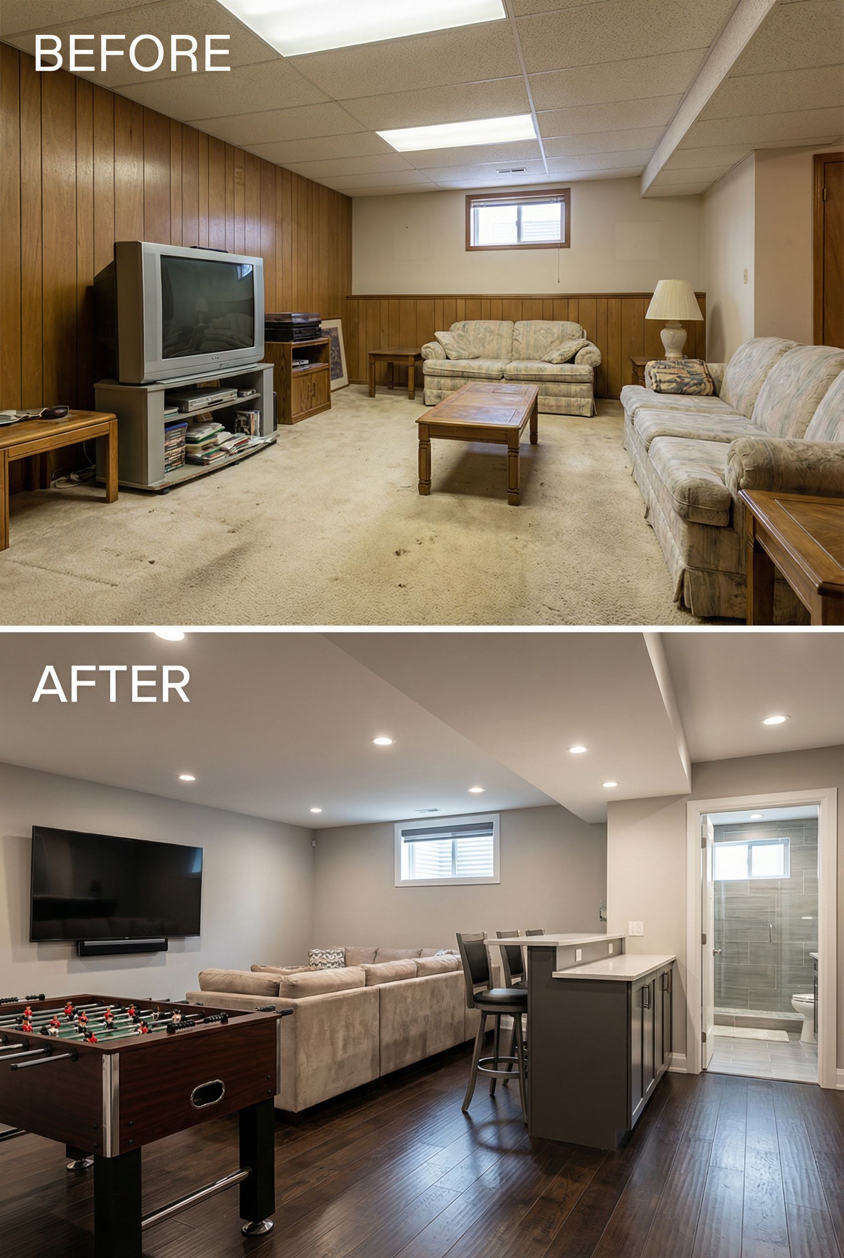 Dated basement to social hangout with luxury bar setup