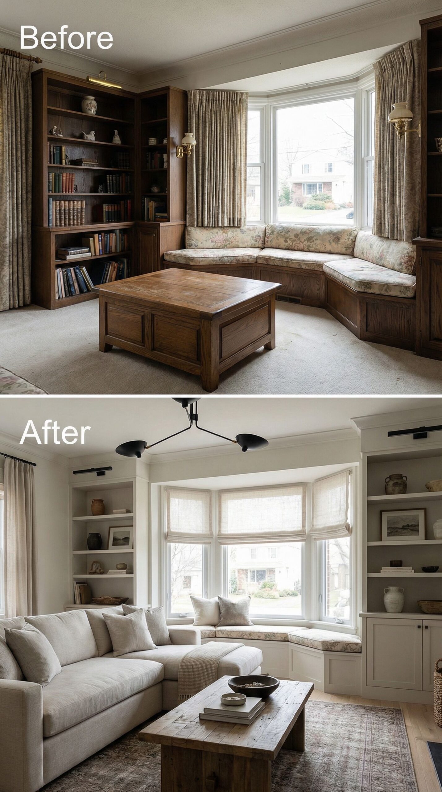 Dated Beige Living Room → Textured Quiet Luxury Haven