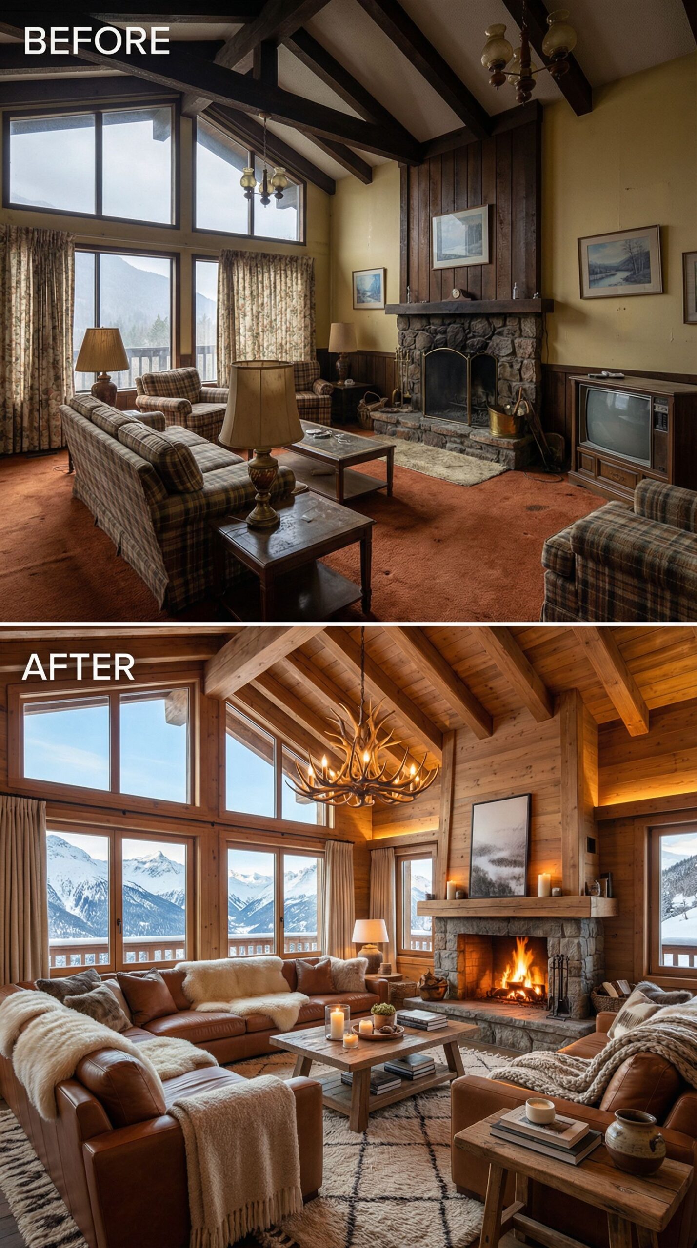 Dated Carpet Living Room → Sleek Conversation Pit