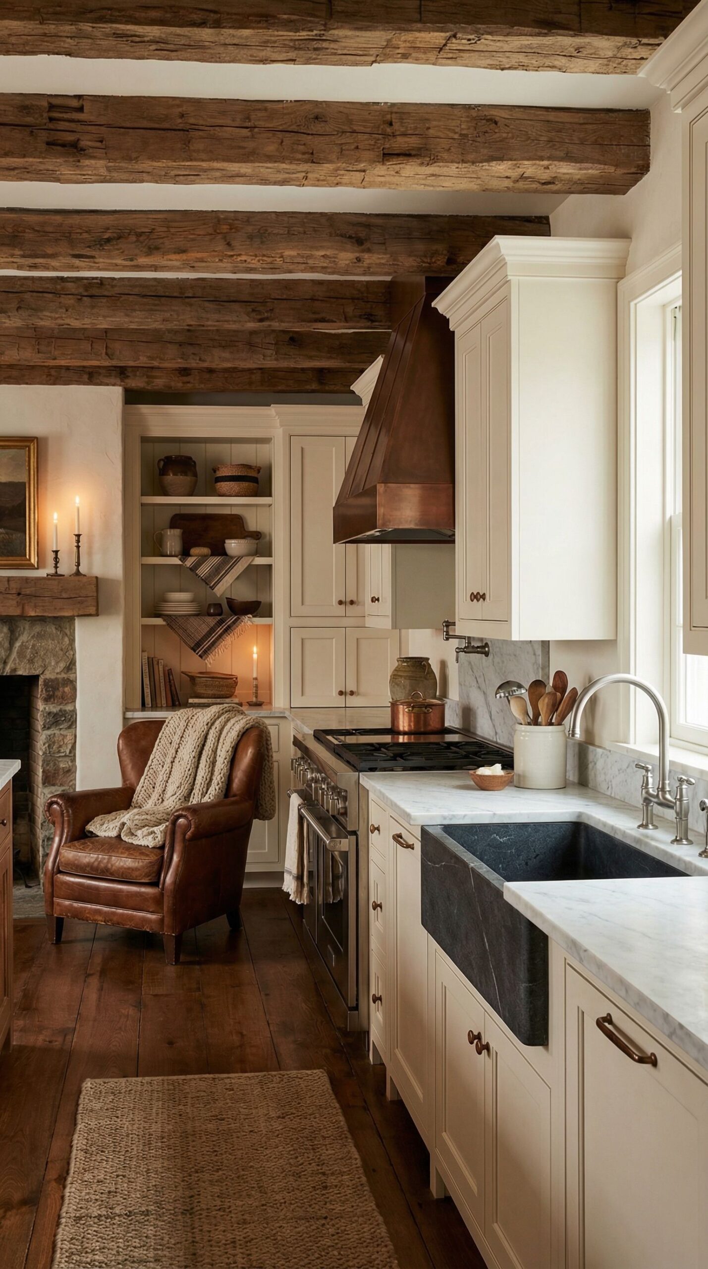 Dated Fluorescent Kitchen → Warm Pendant Lit Space