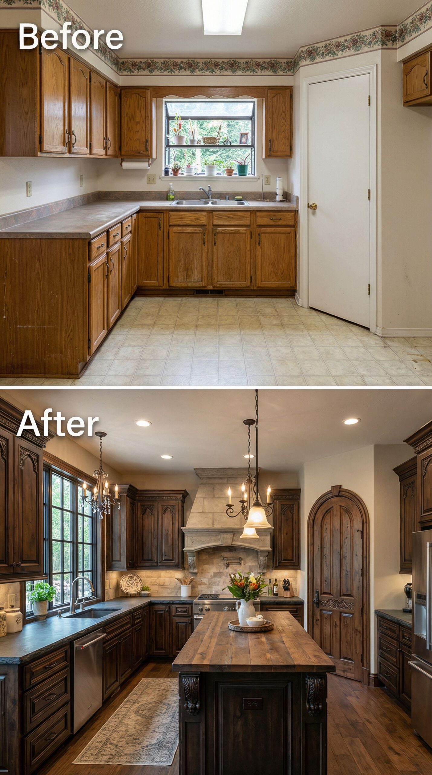 Dated Tile Backsplash Kitchen → Herringbone Statement Wall