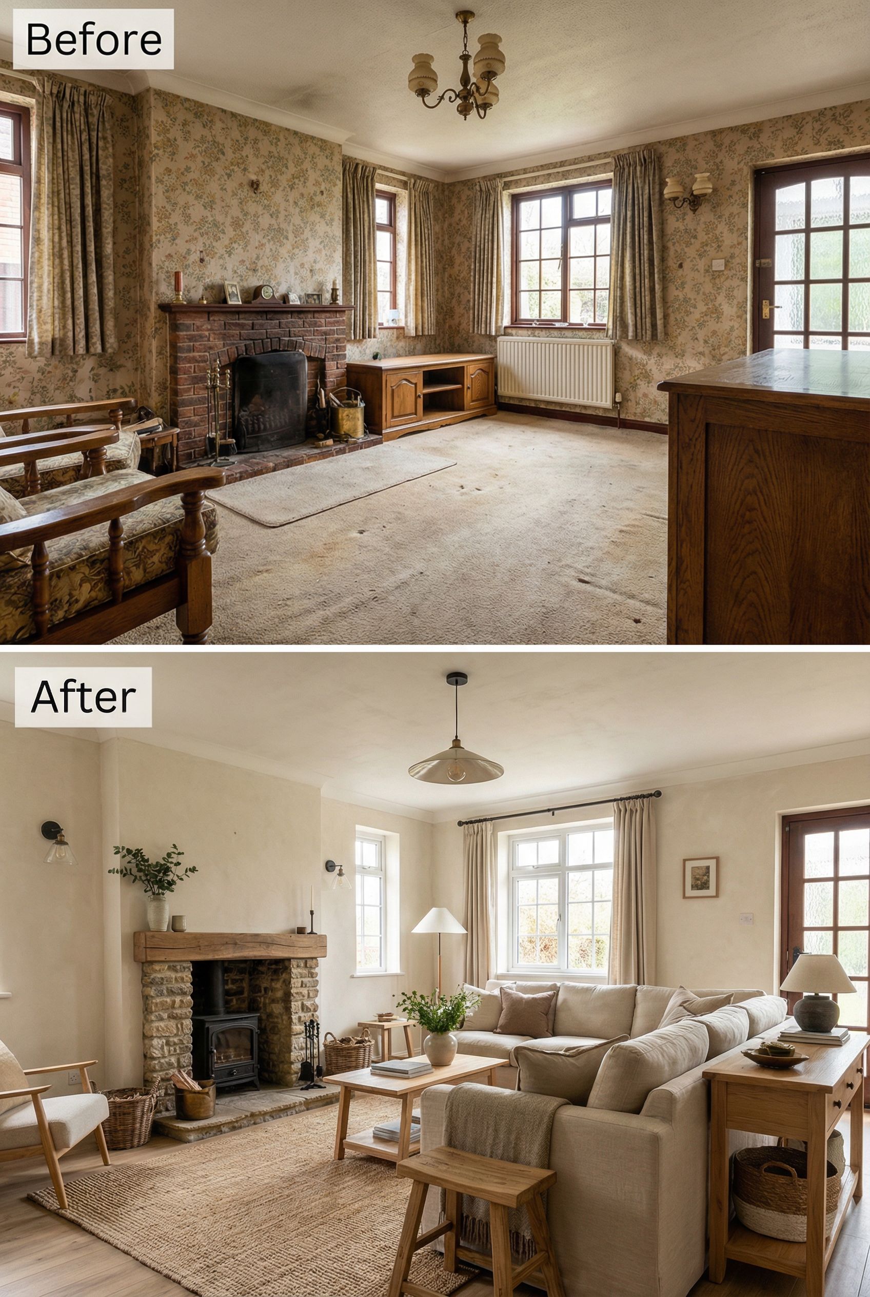 Dated Traditional Room โ Inviting Modern Rustic Lounge