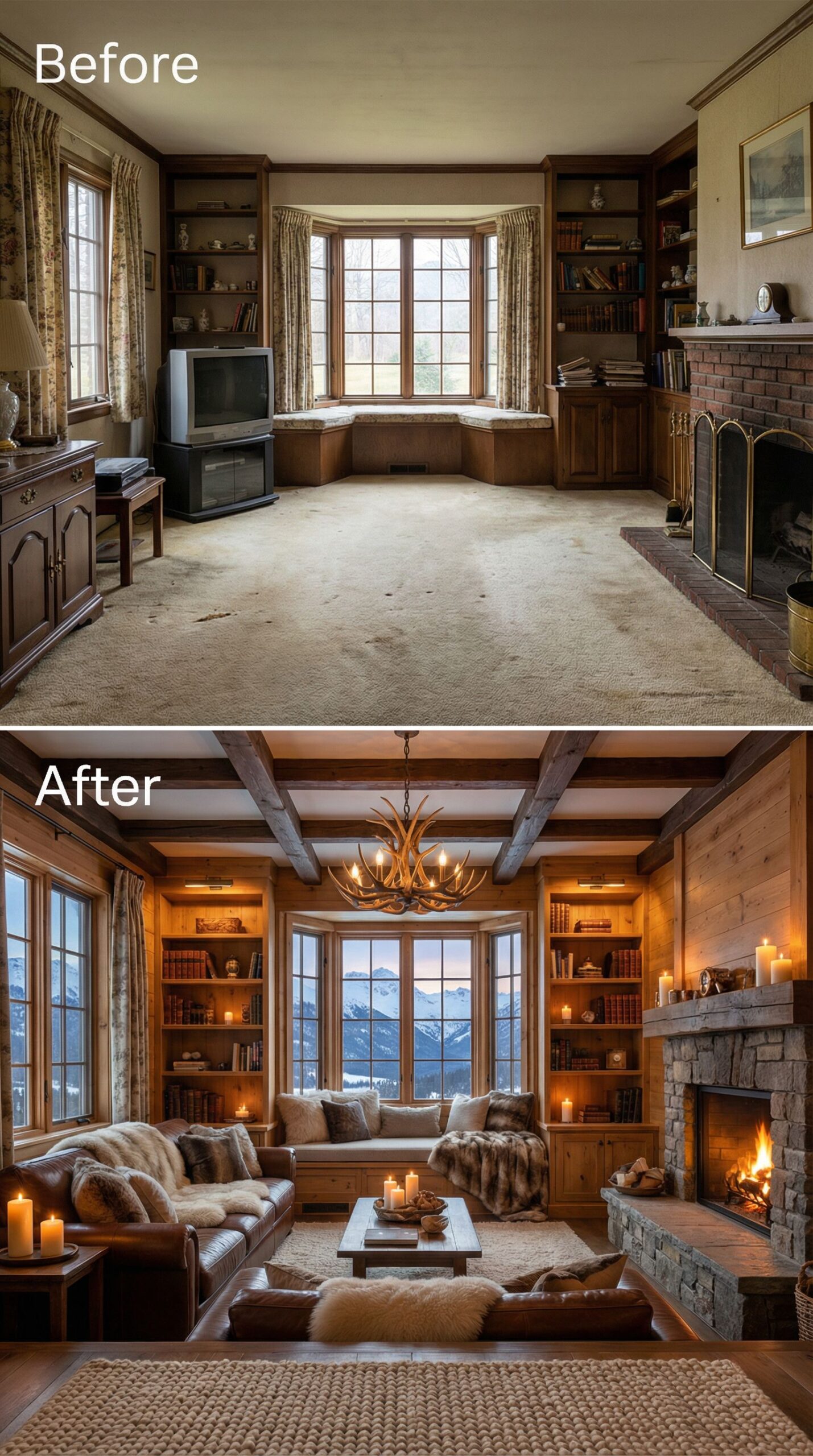 Dated TV-Centric Living Room → Social Conversation Pit