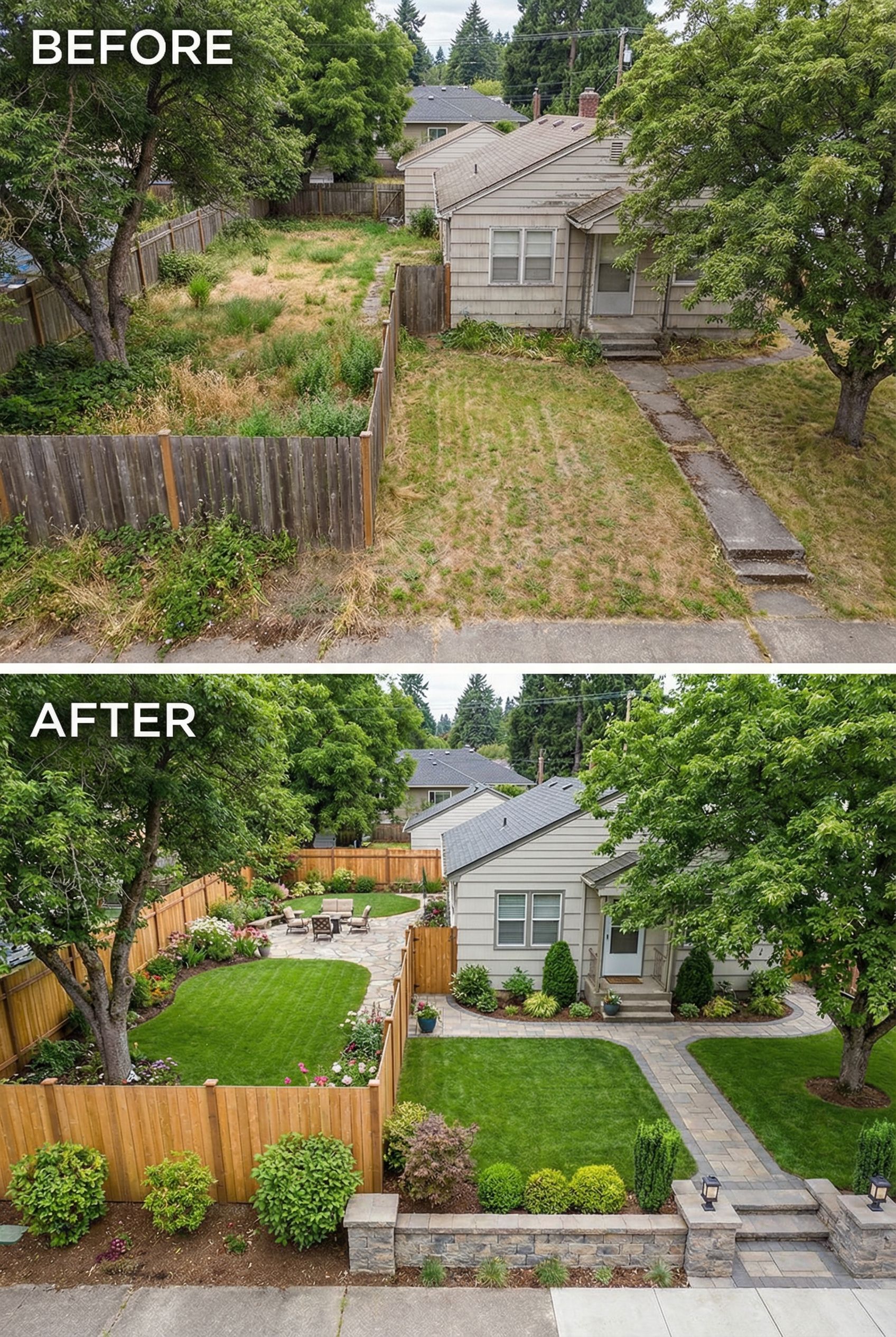 Dead Grass Lawn → Vibrant Drought-Tolerant Xeriscape