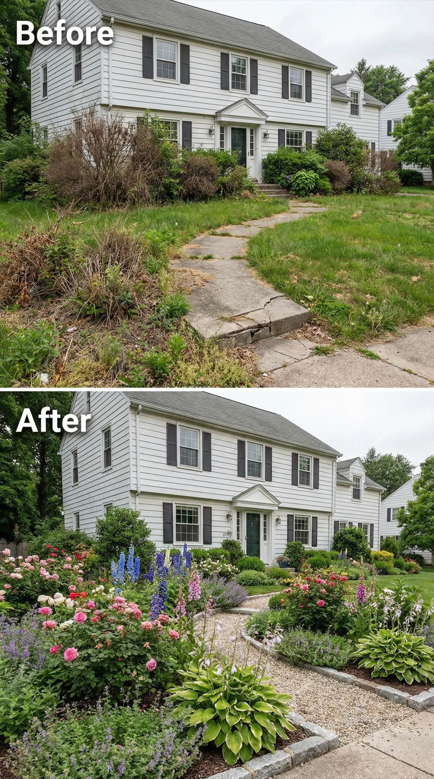Dead Shrubs Front Yard → Flowering Hydrangea Paradise