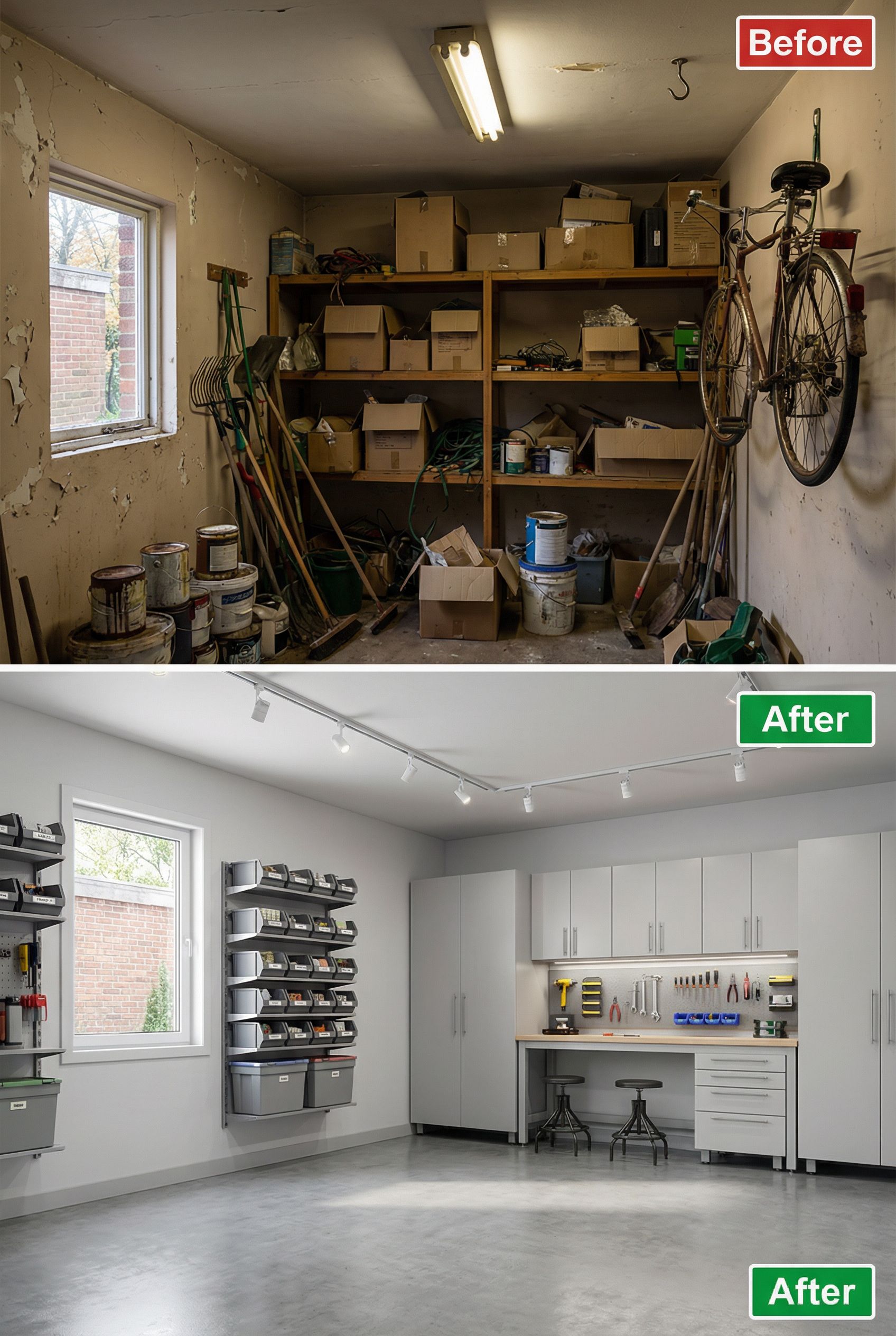 Dingy Oil-Stained Garage → Epoxy Floor Showroom