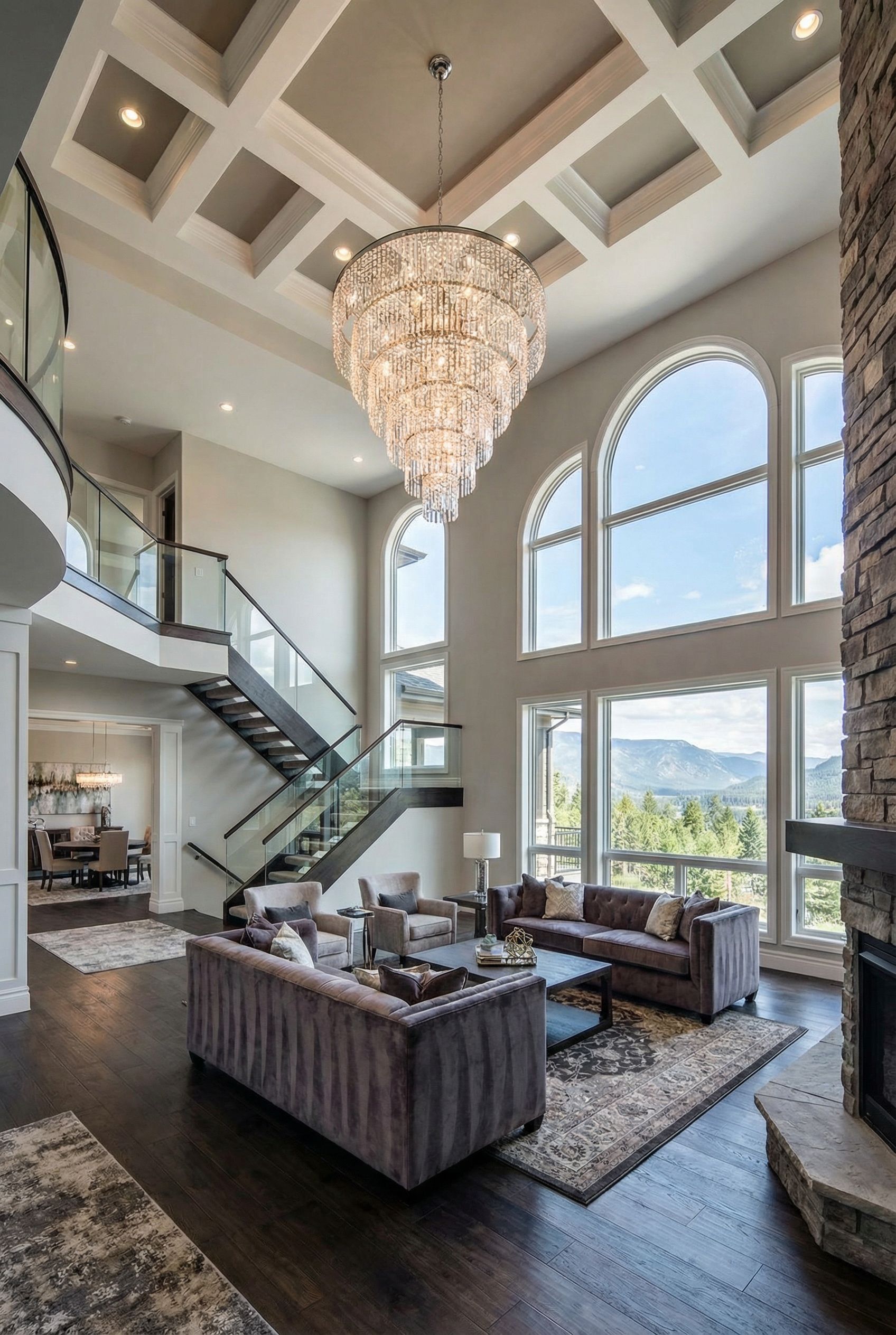 Double-Height Luxury Great Room with Crystal Chandelier